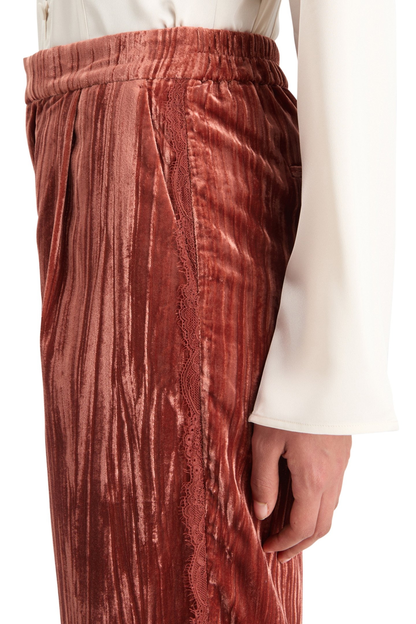 LACE TRIMMED VELVET PANT RUST 8
