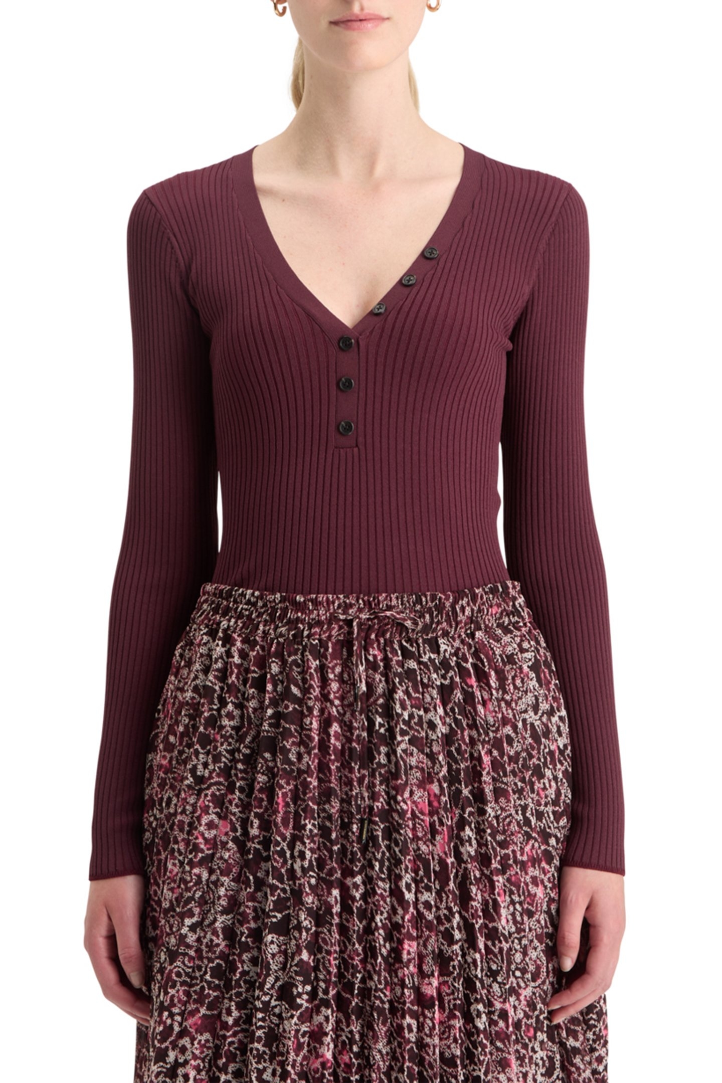 RIBBED FITTED PULLOVER BERRY 1