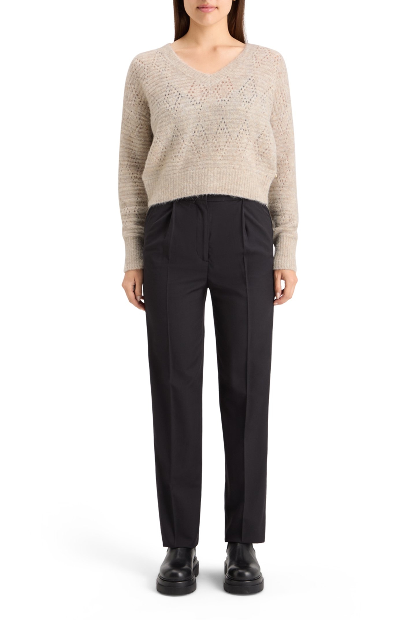 BOUCLE V-NECK RELAXED PULLOVER OATMEAL MELANGE 3