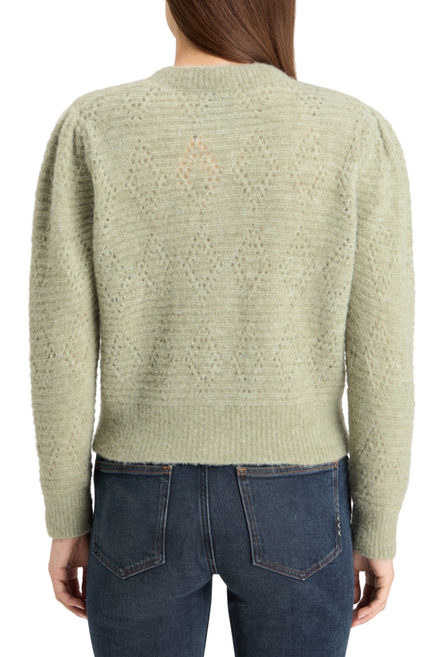 BOUCLE CREW NECK CARDIGAN WASHED SAGE MELANGE 2
