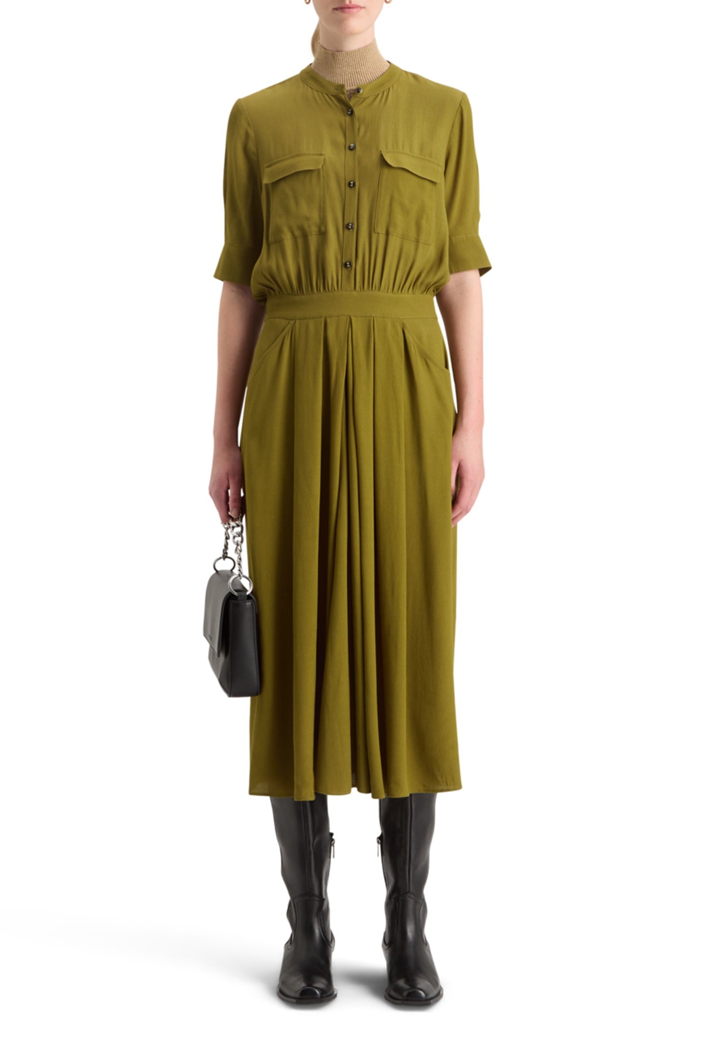 CREPE MIDI DRESS WITH CHEST POCKETS OLIVE 6
