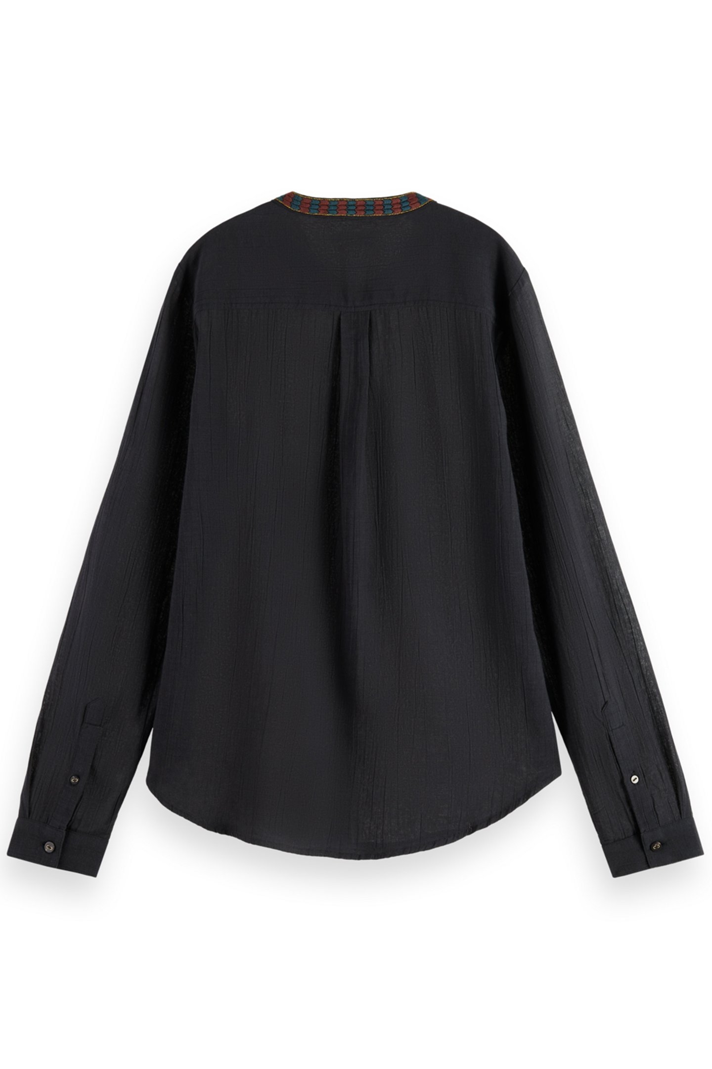 COLLARLESS SHIRT WITH A NECK AND PLACKET TRIM EVENING BLACK 5