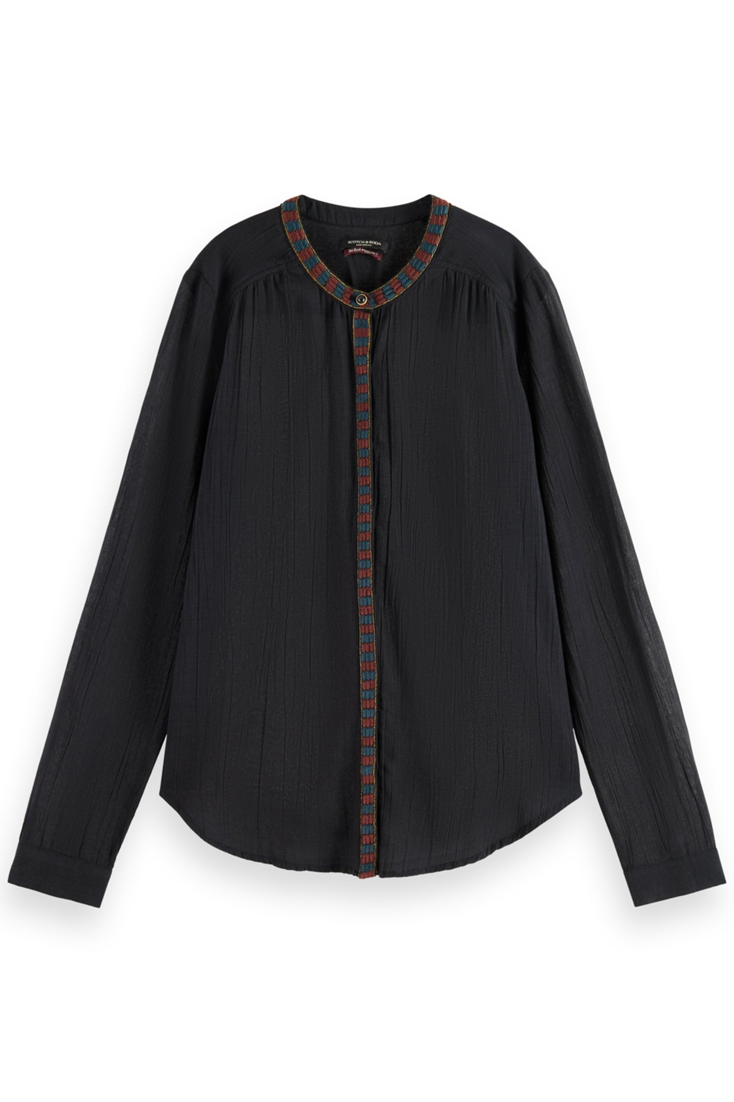 COLLARLESS SHIRT WITH A NECK AND PLACKET TRIM EVENING BLACK 4