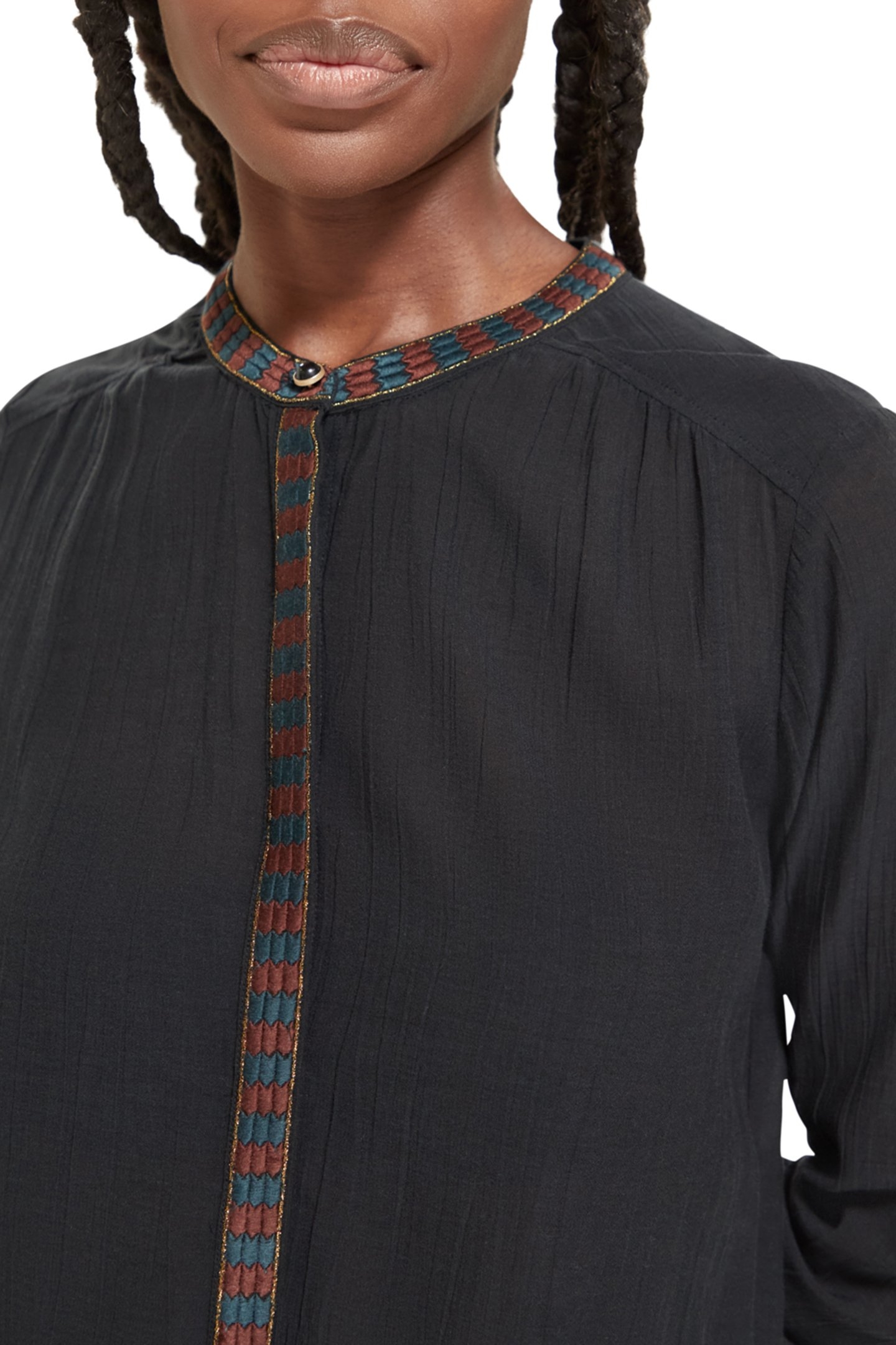 COLLARLESS SHIRT WITH A NECK AND PLACKET TRIM EVENING BLACK 6