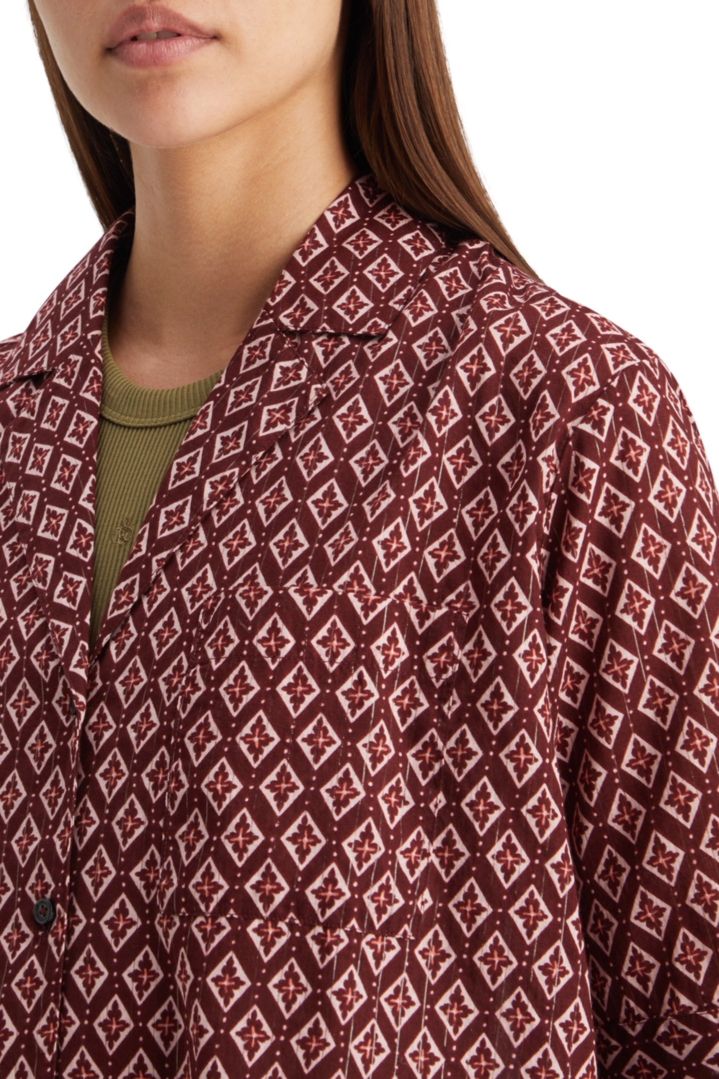 SS SHIRT LUREX PRINT GEO FLOWER BORDEAUX 7