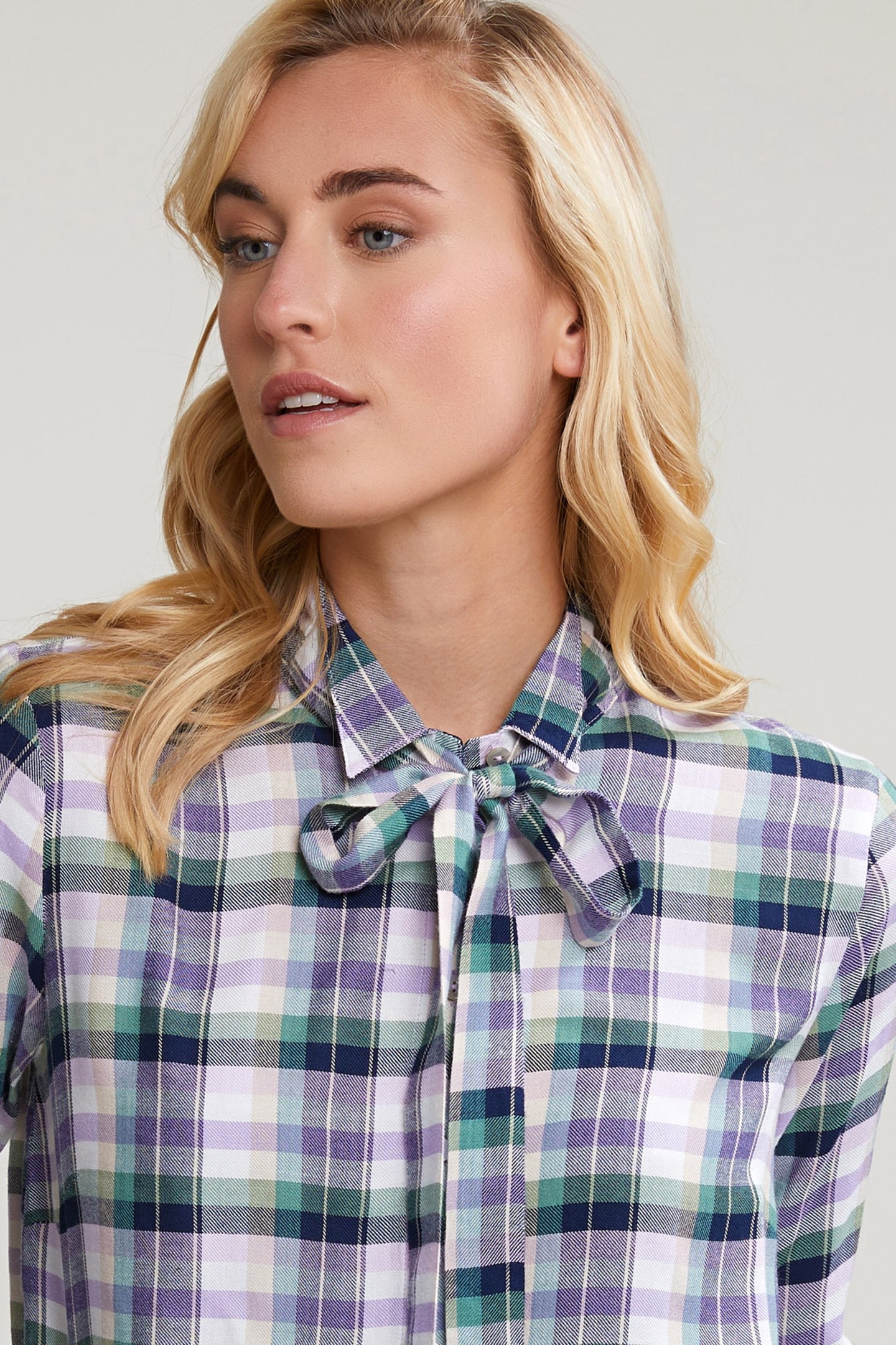 GREEN/PURPLE CHECKED BLOUSE FANCY COLLAR 4