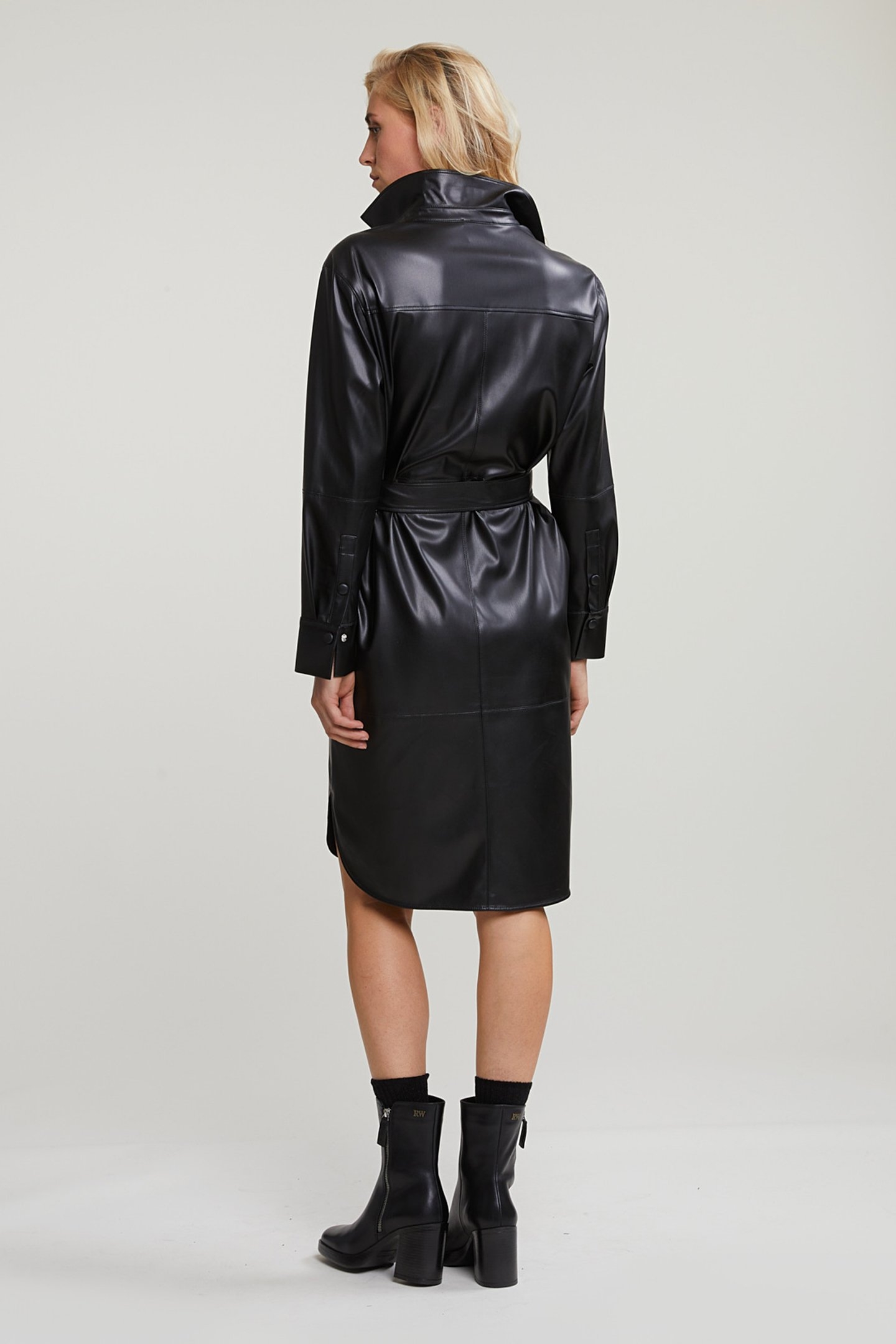 BLACK VEGAN LEATHER BELTED DRESS 2