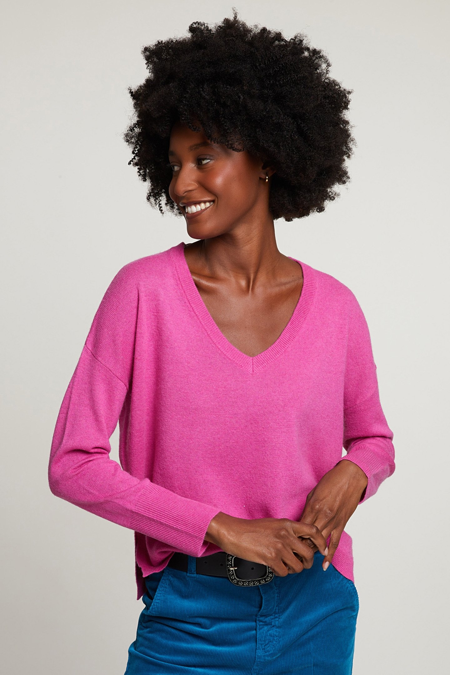 PINK BASIC V-NECK SWEATER LONG SLEEVES 1