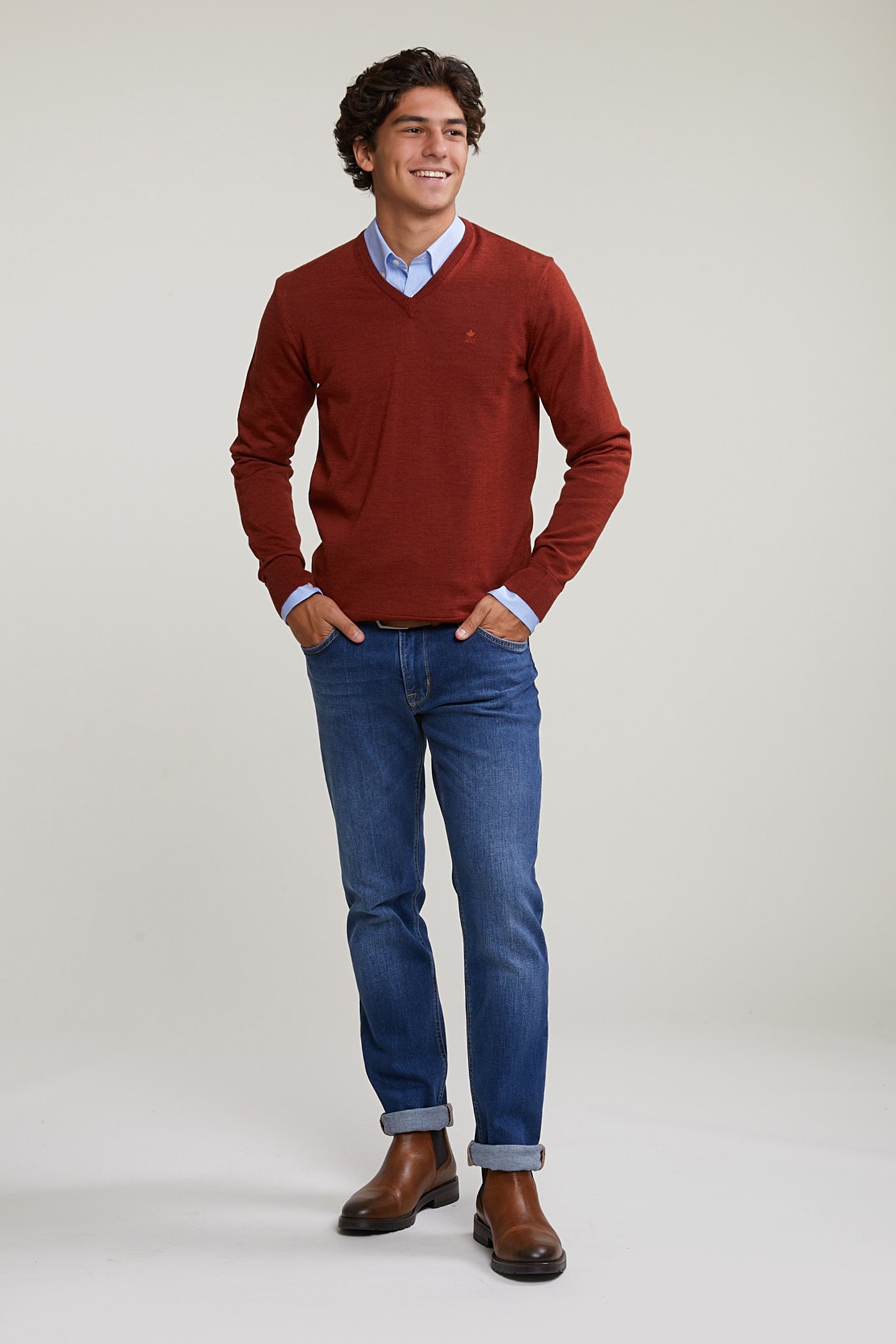 CUSTOM FIT BASIC MERINO V-NECK SWEATER NEGRONI MIX 3
