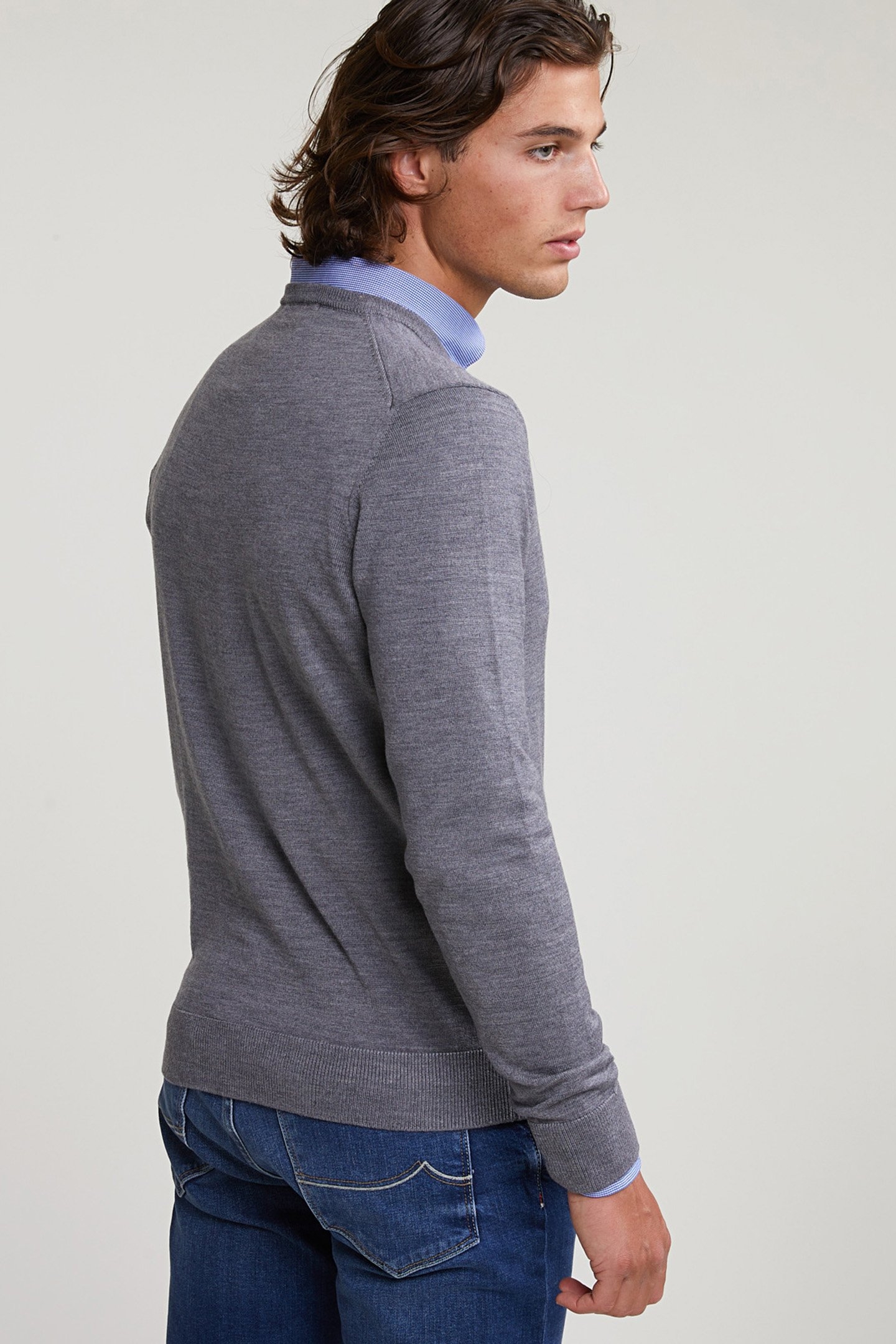 CUSTOM FIT BASIC MERINO V-NECK SWEATER OXFORD MIX 2
