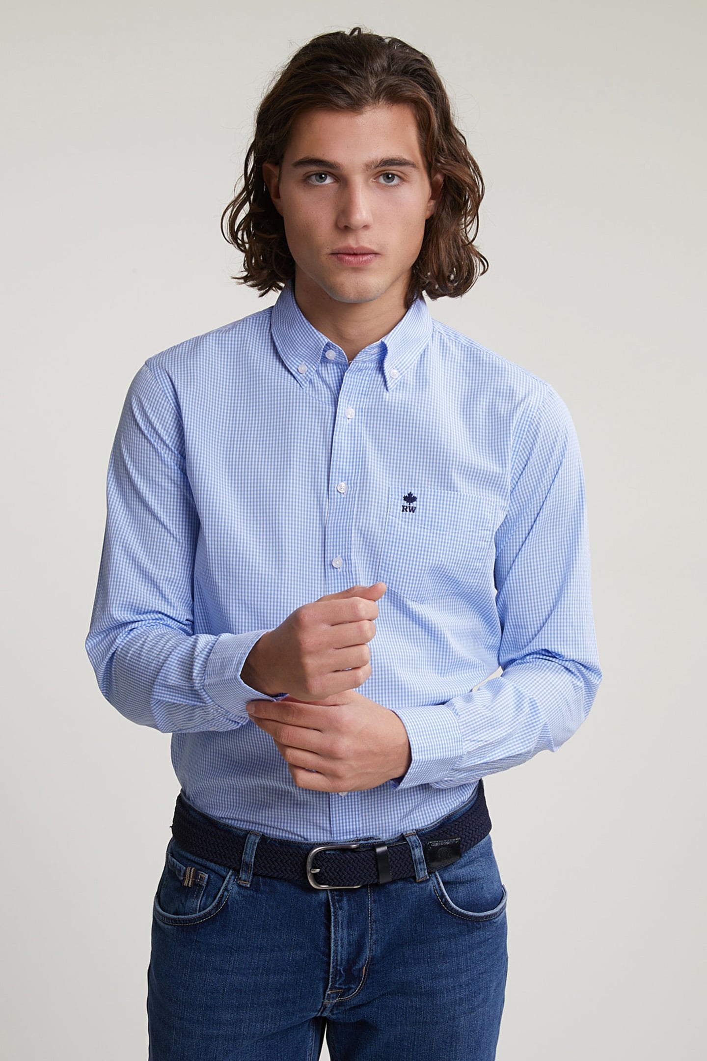 SLIM FIT CHECKED SHIRT WITH POCKET BLUE/WHITE 1
