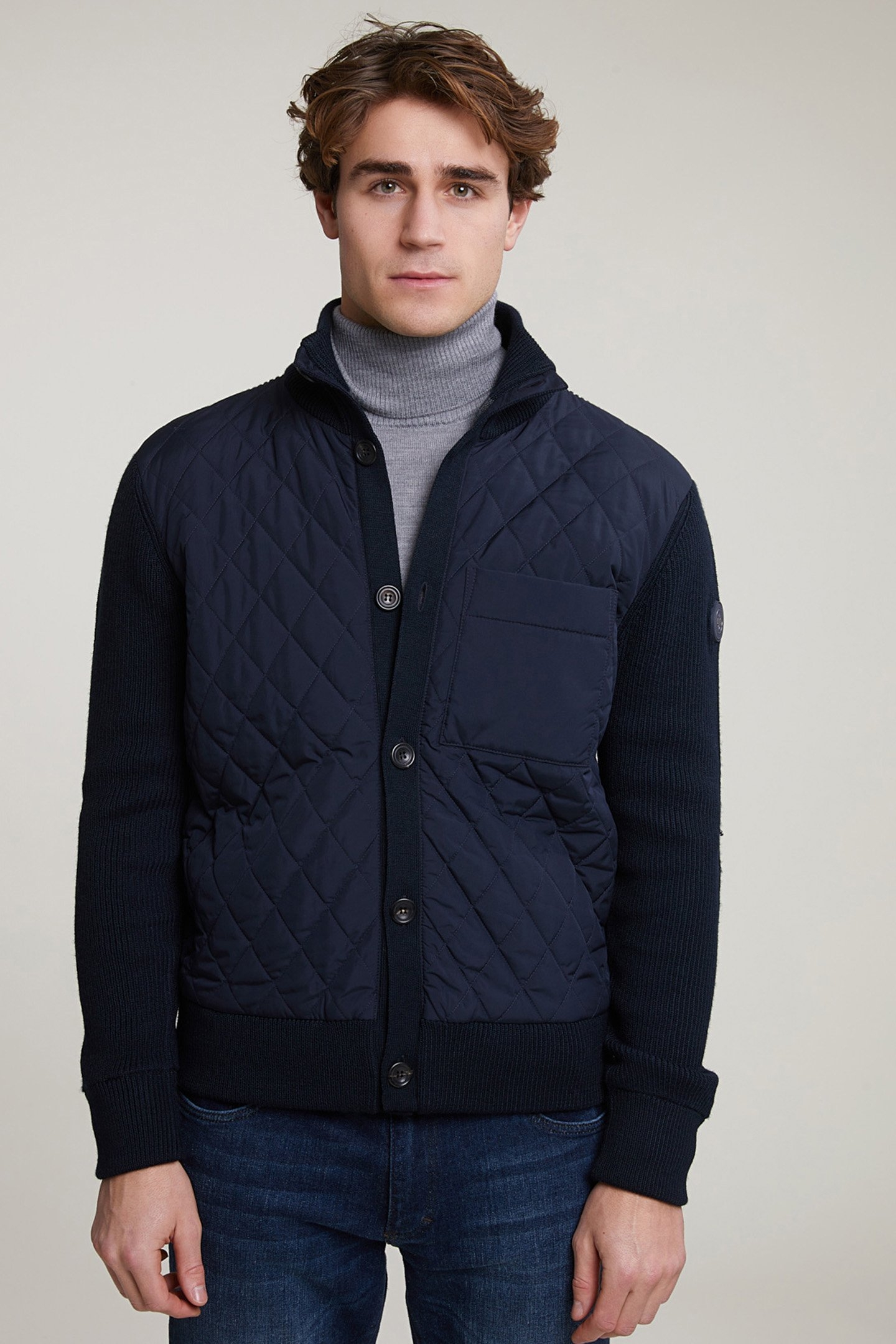 CUSTOM FIT QUILTED VIRGIN WOOL JACKET WITH BUTTONS BLUE 1