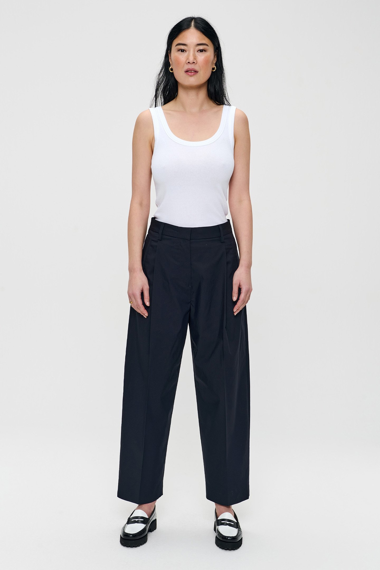 CROPPED COTTON PLEATED PANTS MIDNIGHT BLUE 3
