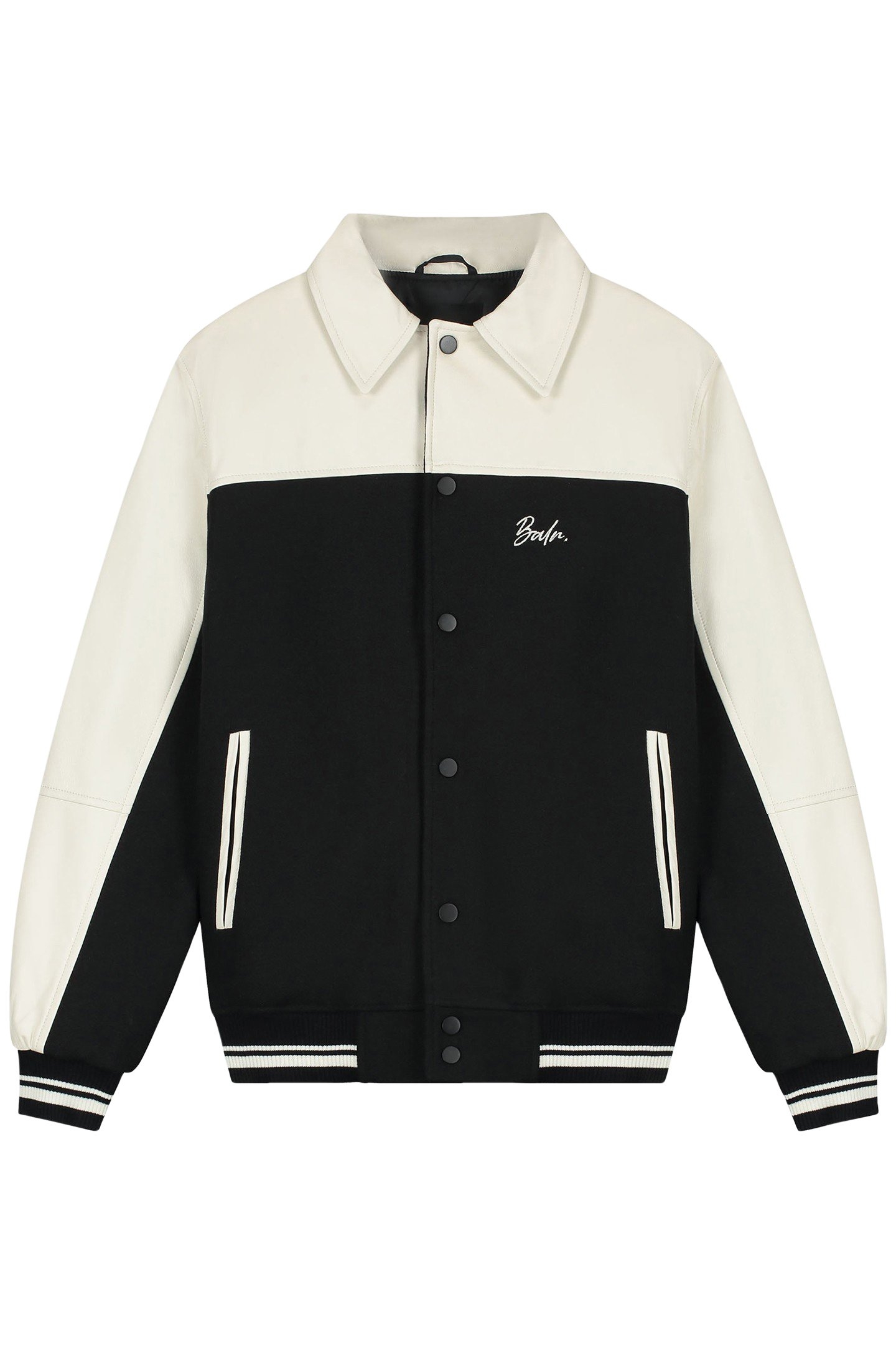 PHIL LEATHER BOMBER JACKET EGRET/JET BLACK 3