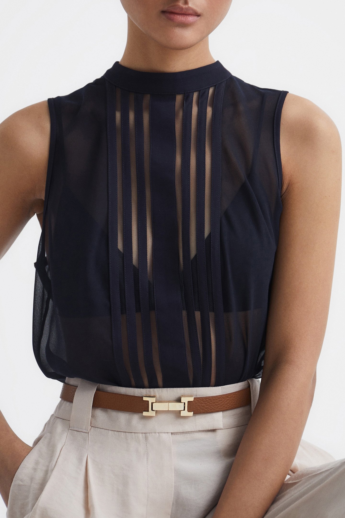 EMERY-SHEER STRIPE PANEL NAVY 6