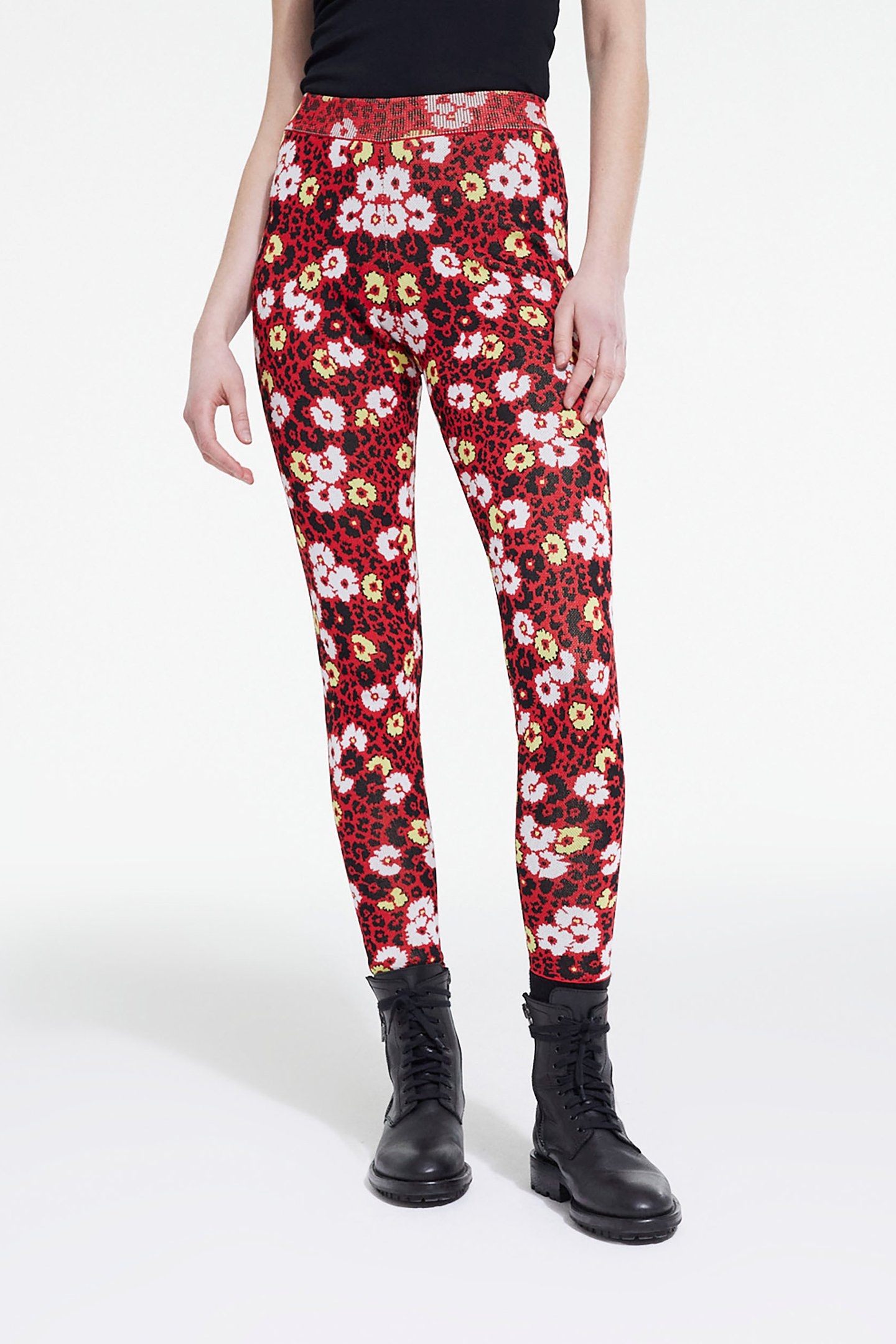 FLOWER JACQUARD VISCOSE LEGGINGS DARK RED 1