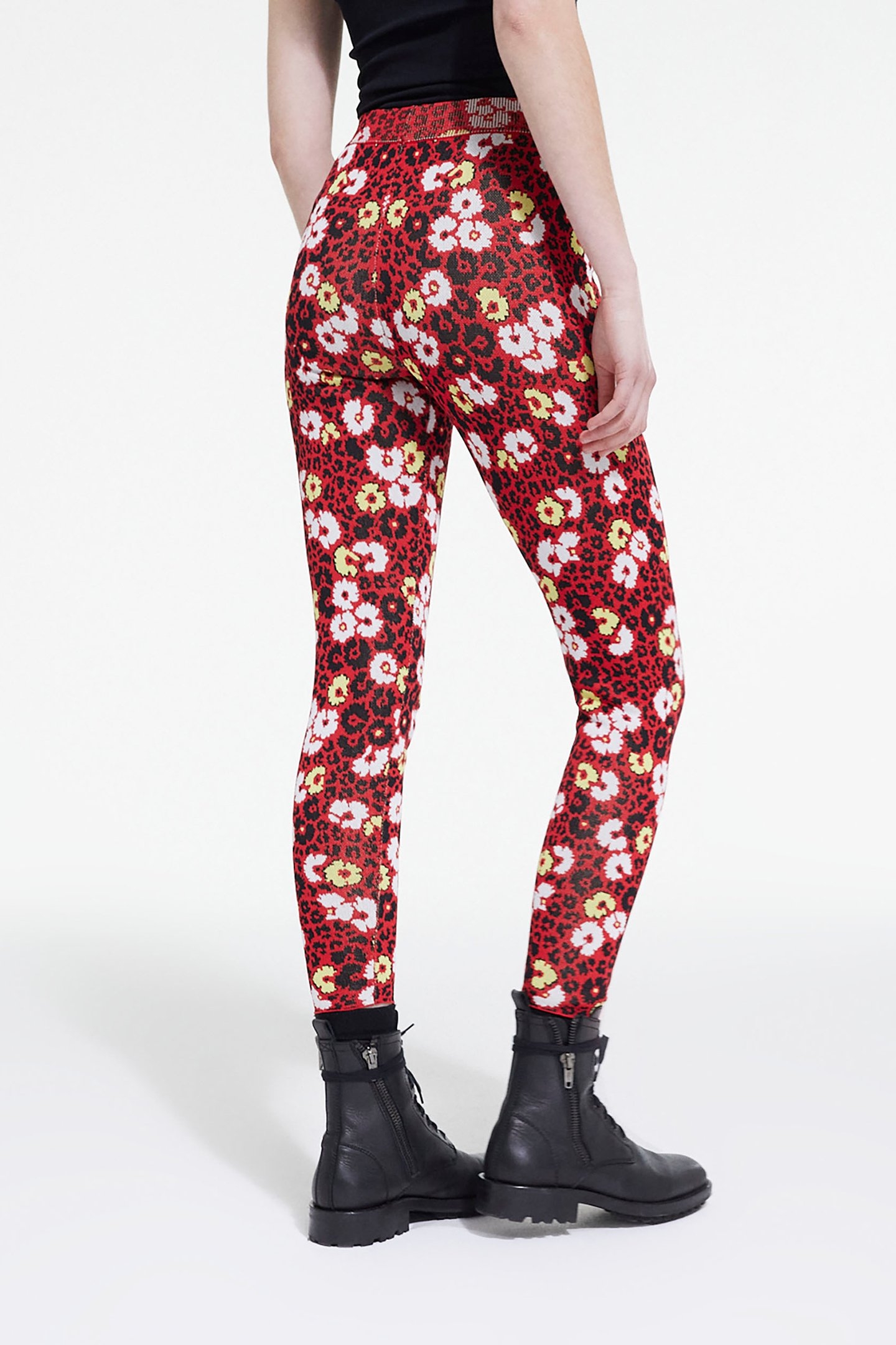FLOWER JACQUARD VISCOSE LEGGINGS DARK RED 2