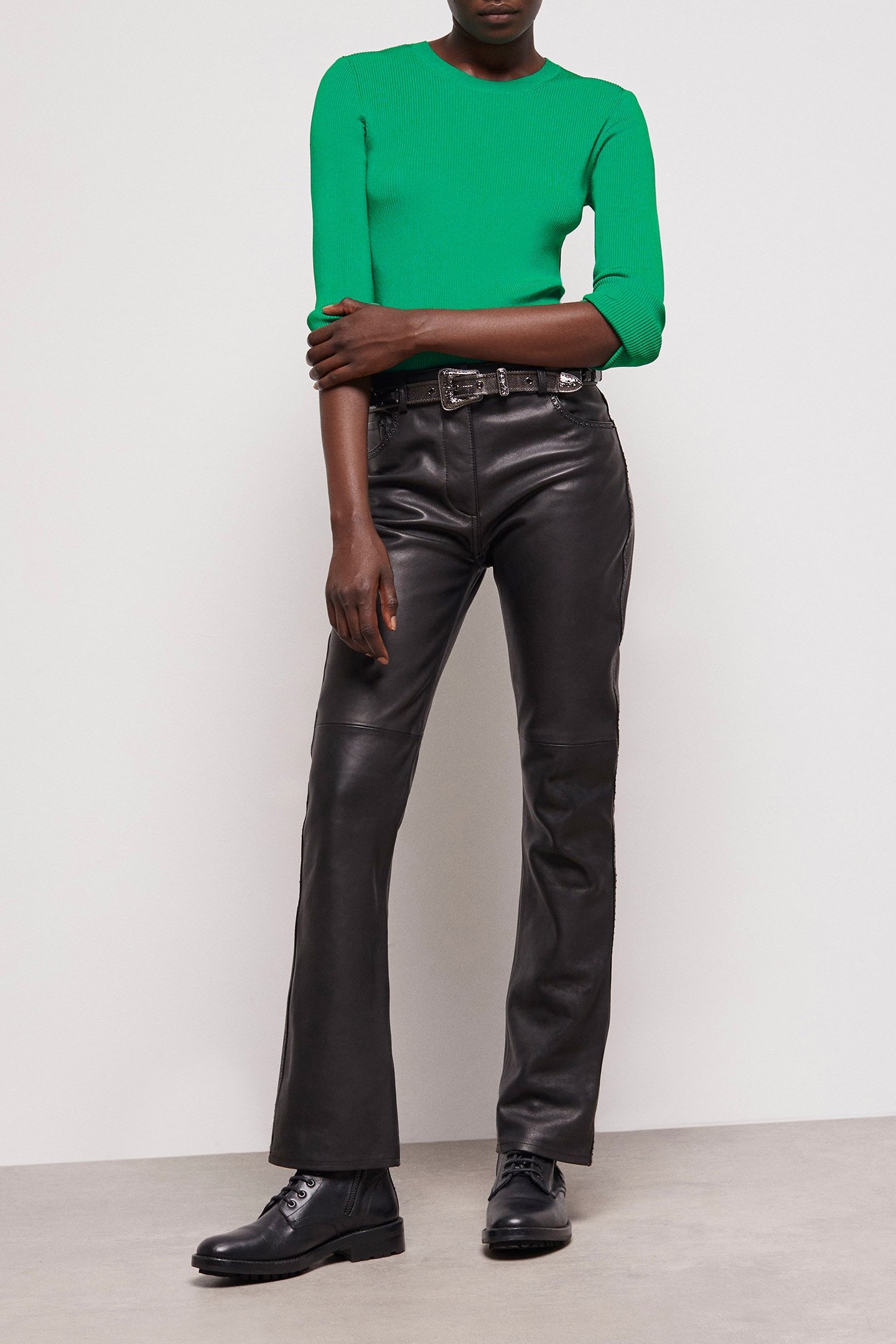 ROUND NECK LONG SLEEVE VISCOSE SWEATER GREEN 4