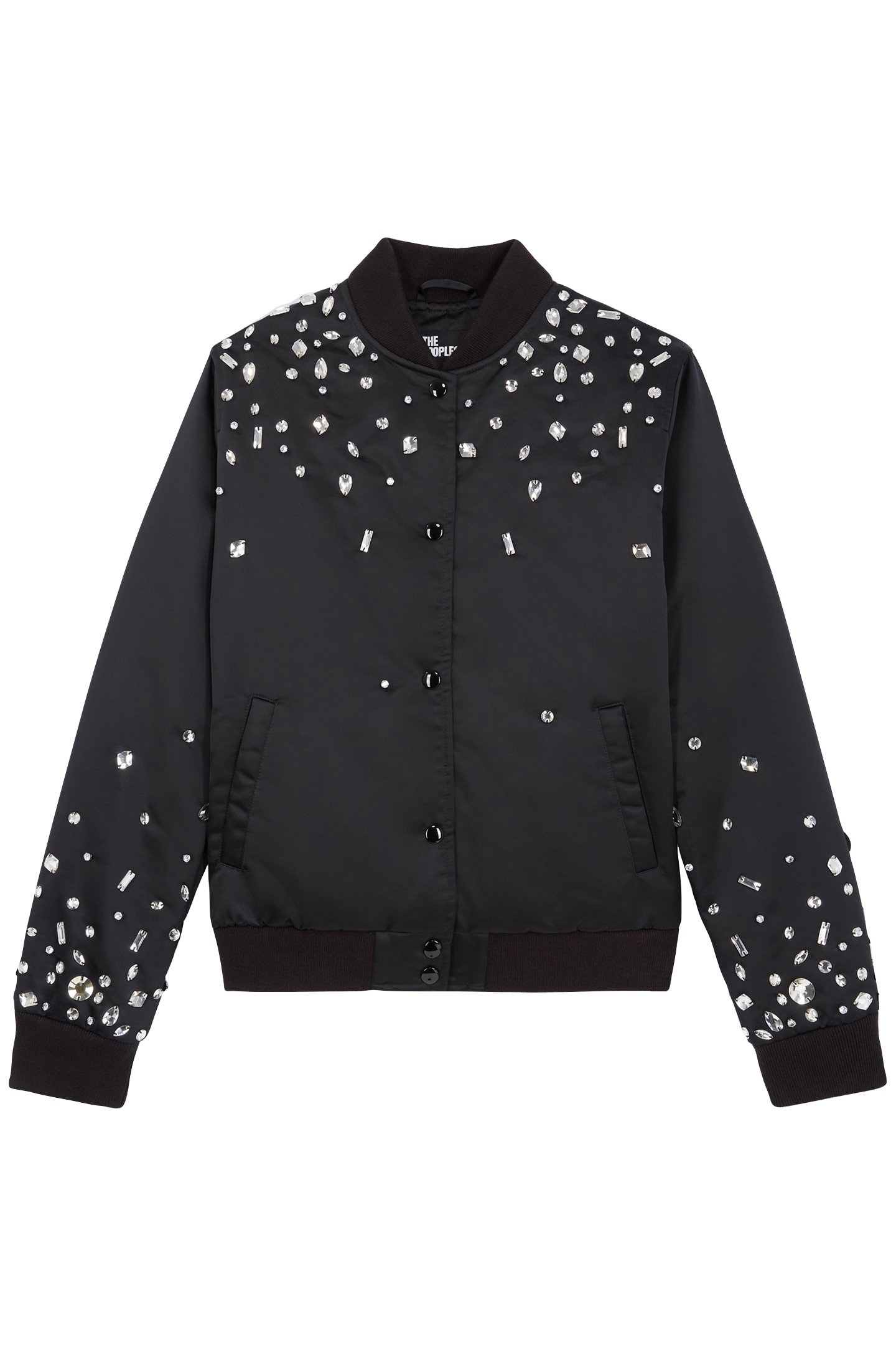 SATIN BOMBER WITH RHINESTONE PEARLS BLACK 1