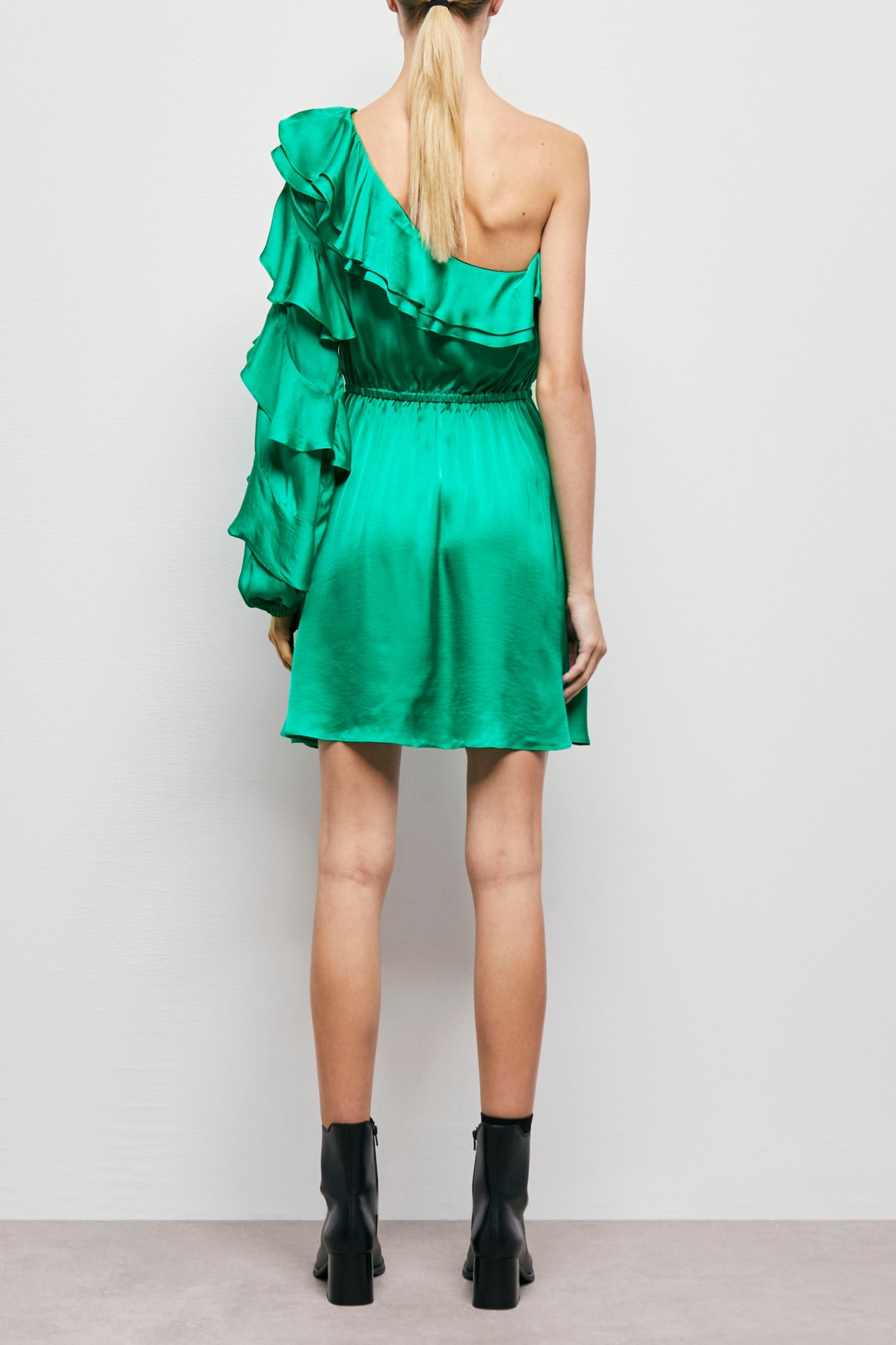 SHOULDER DRESS WITH LONG SLEEVES AND RUFFLES GREEN 2