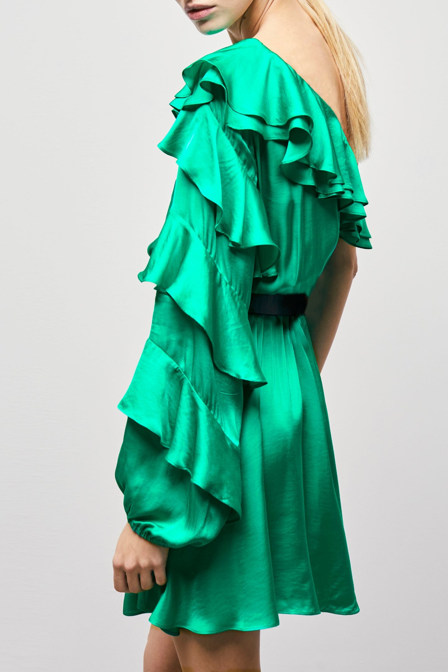 SHOULDER DRESS WITH LONG SLEEVES AND RUFFLES GREEN 5