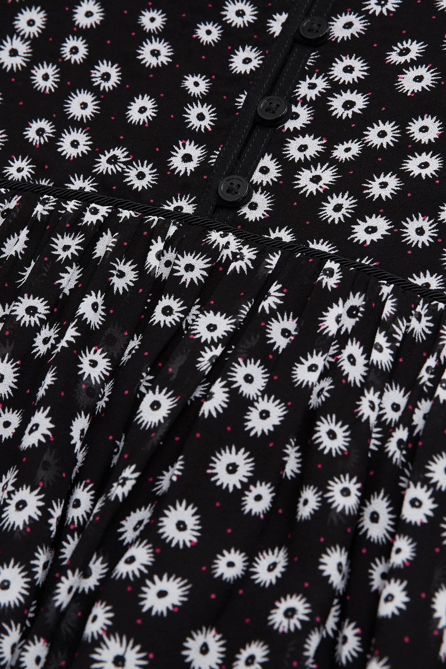 LONG SLEEVE DRESS WITH DAISY DOT PRINT BLACK WHITE 2
