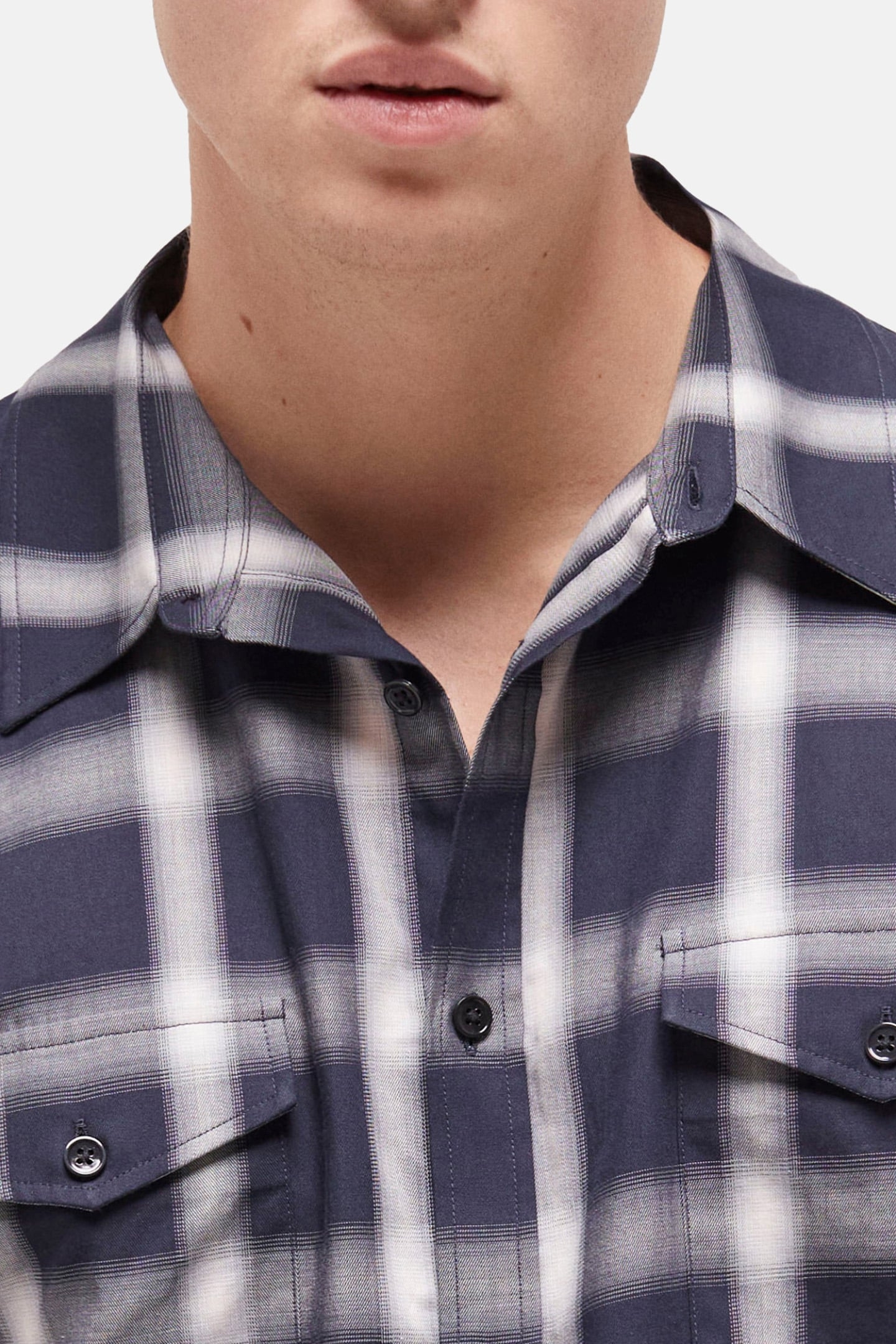 LONG SLEEVE SHIRT WITH CHECKED POCKETS NAVY ECRU 4