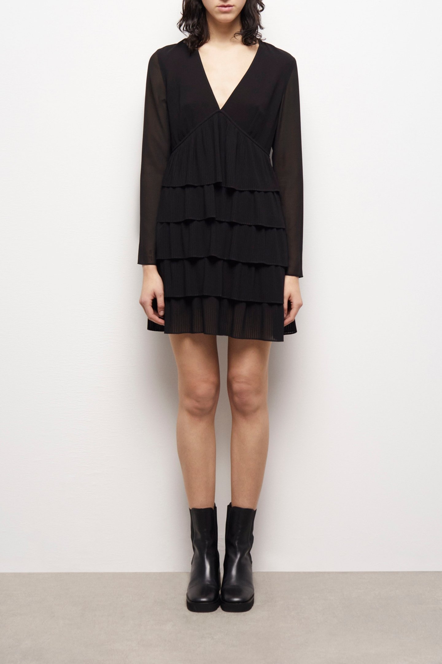 LONG SLEEVE DRESS WITH SHORT PLEATED SKIRT BLACK 2
