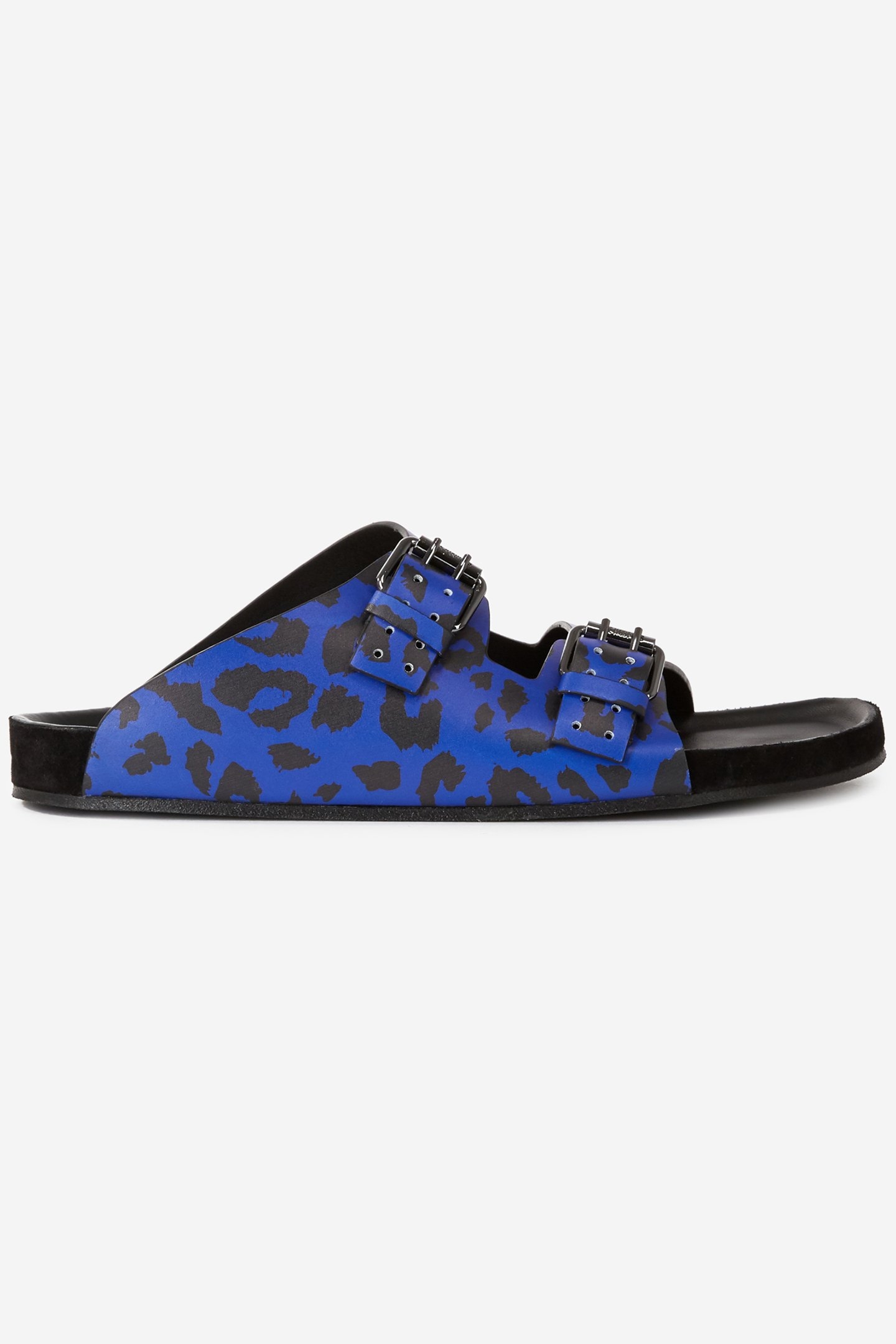 LEOPARD PRINT LEATHER SANDALS BLUE 1