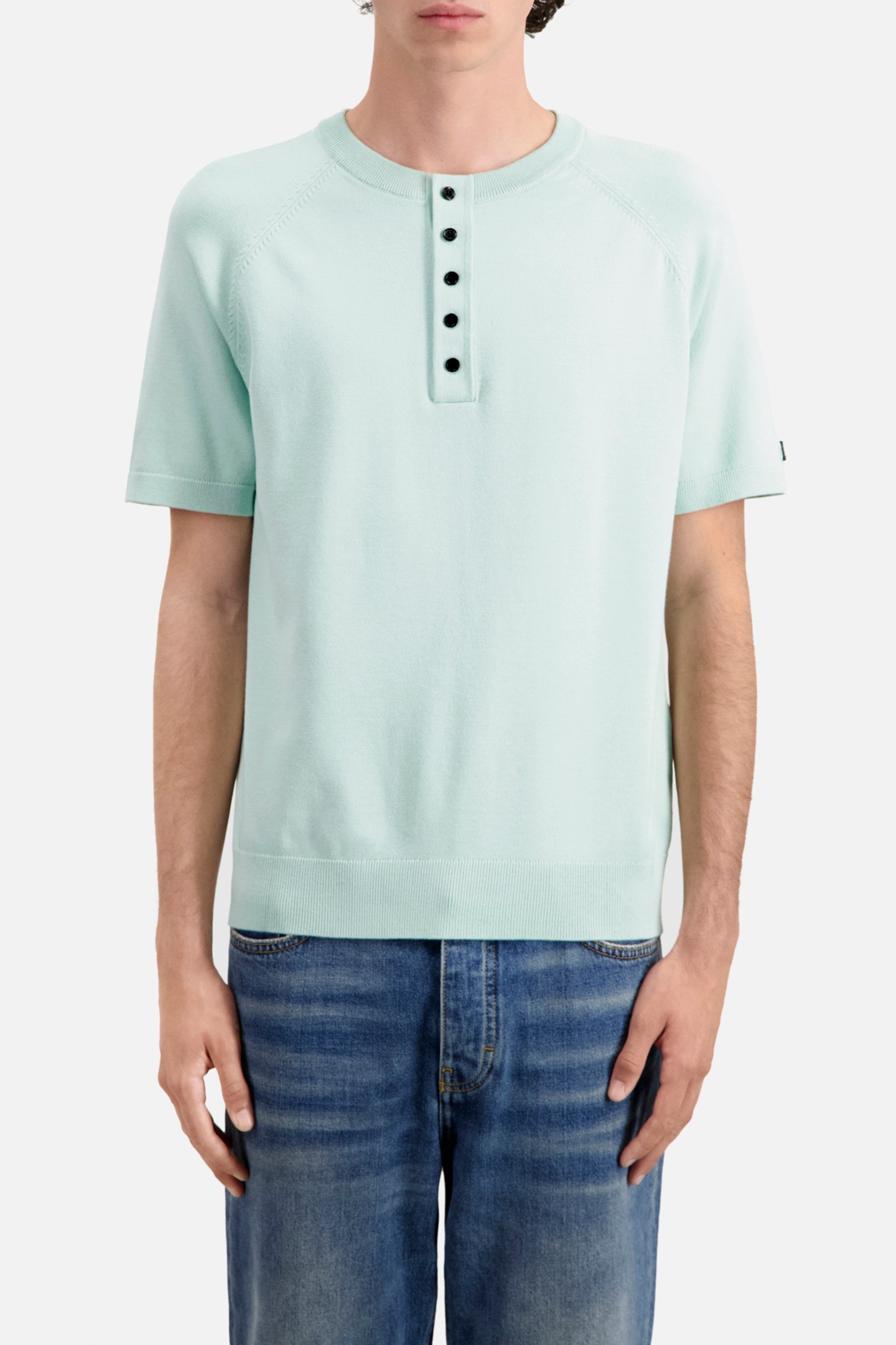 SHORT-SLEEVED SWEATER WITH TUNISIAN COLLAR OCEAN 1