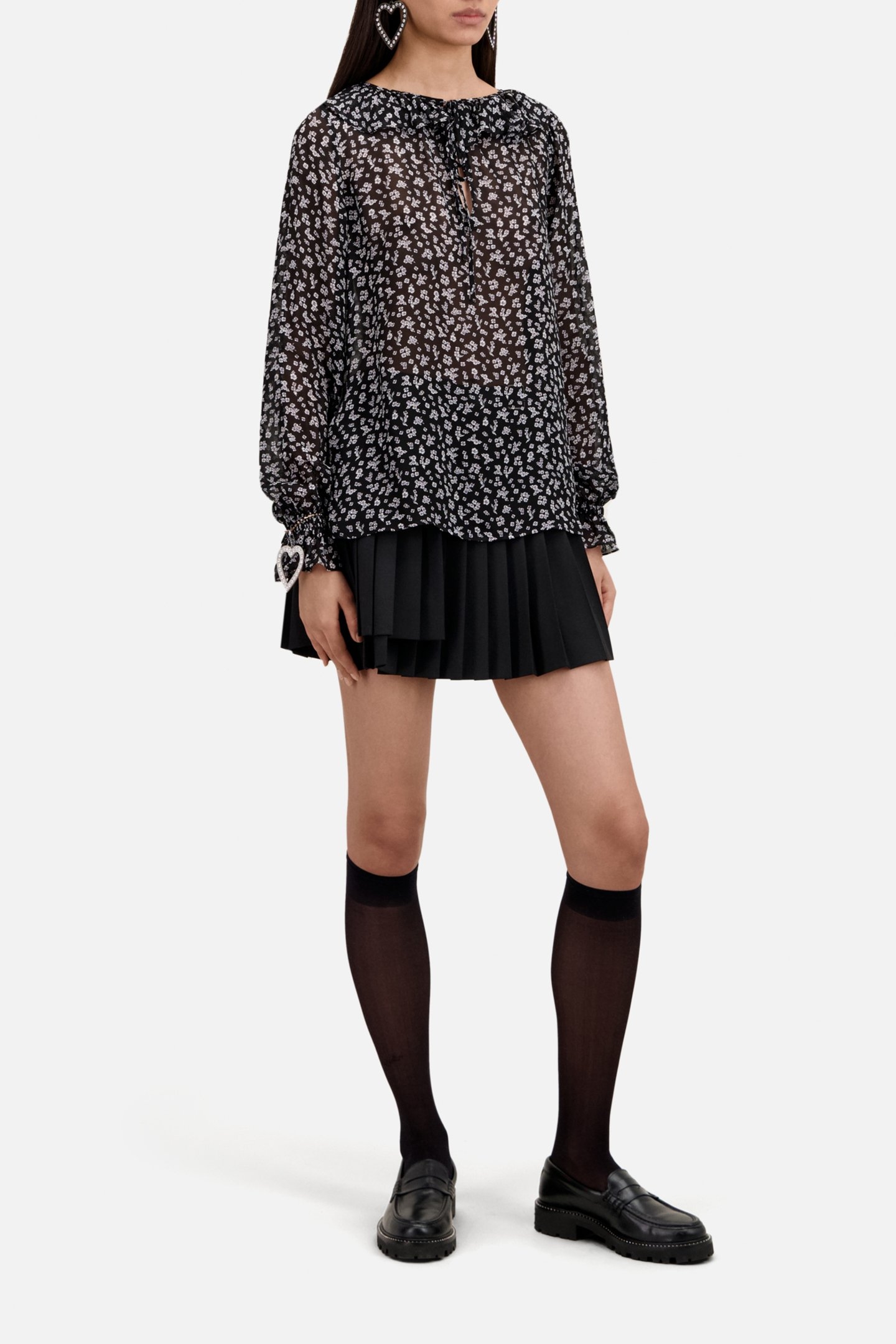 LONG SLEEVE TOP WITH RUFFLE DETAIL BLACK-ECRU 5