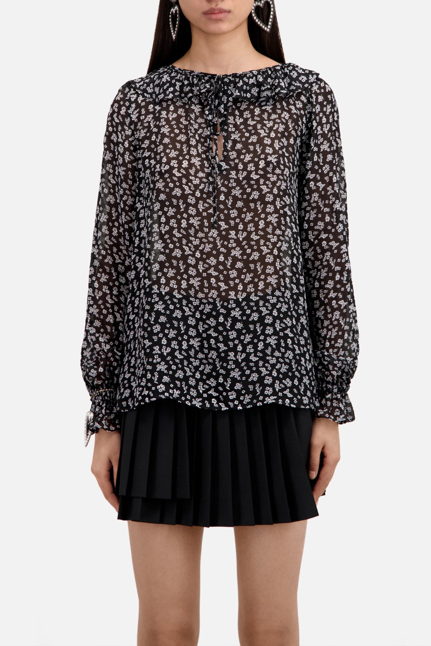 LONG SLEEVE TOP WITH RUFFLE DETAIL BLACK-ECRU 1