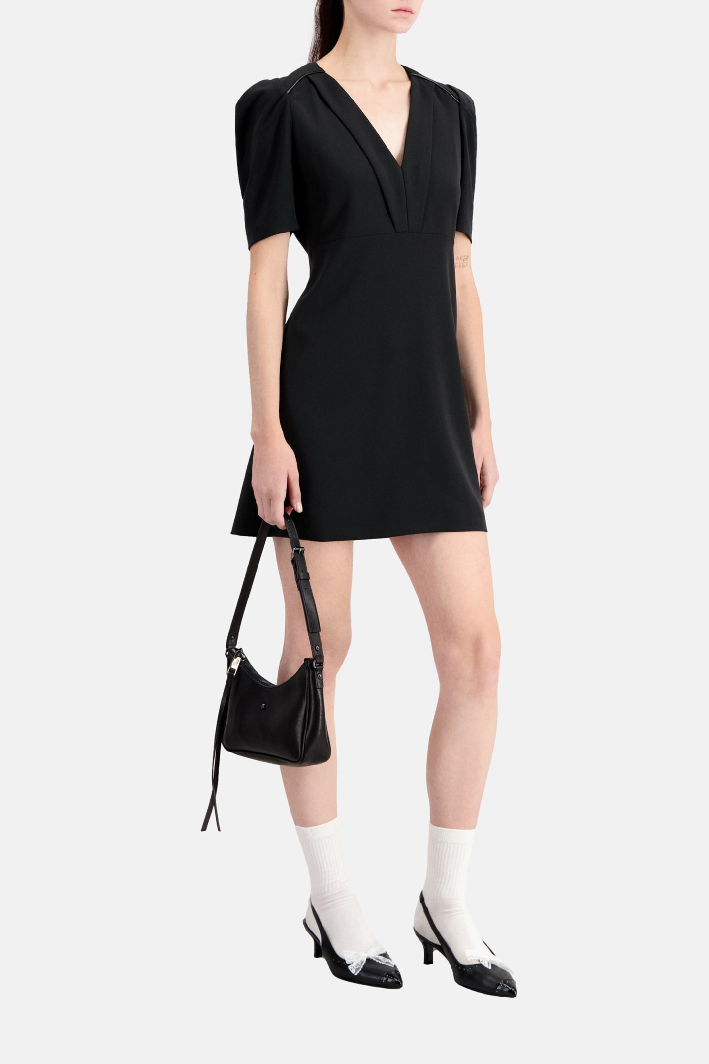 SHORT DRESS WITH LEATHER PIPING BLACK 5