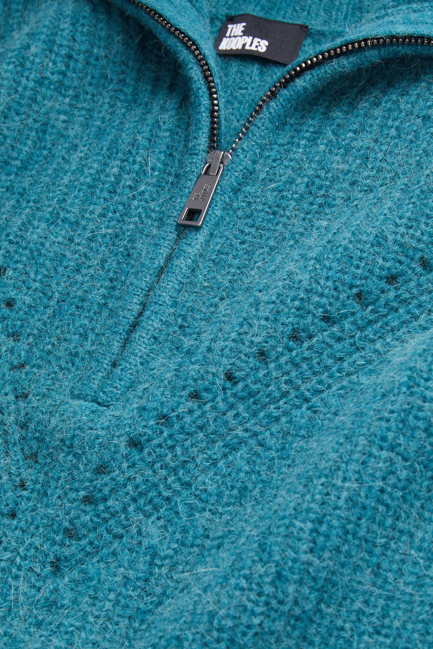 TURTLENECK SWEATER IN PEARL AND POINTELLE RIB BLUE PETROL 2