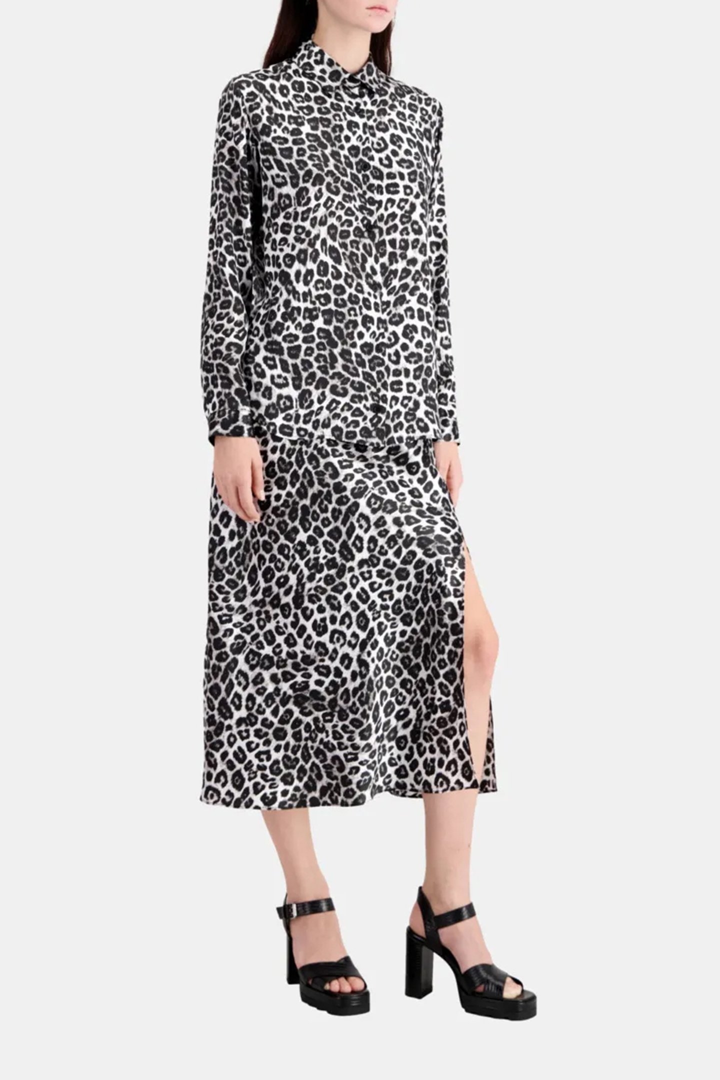 LONG SLEEVE SATIN SHIRT BLACK WHITE LEOPARD 4