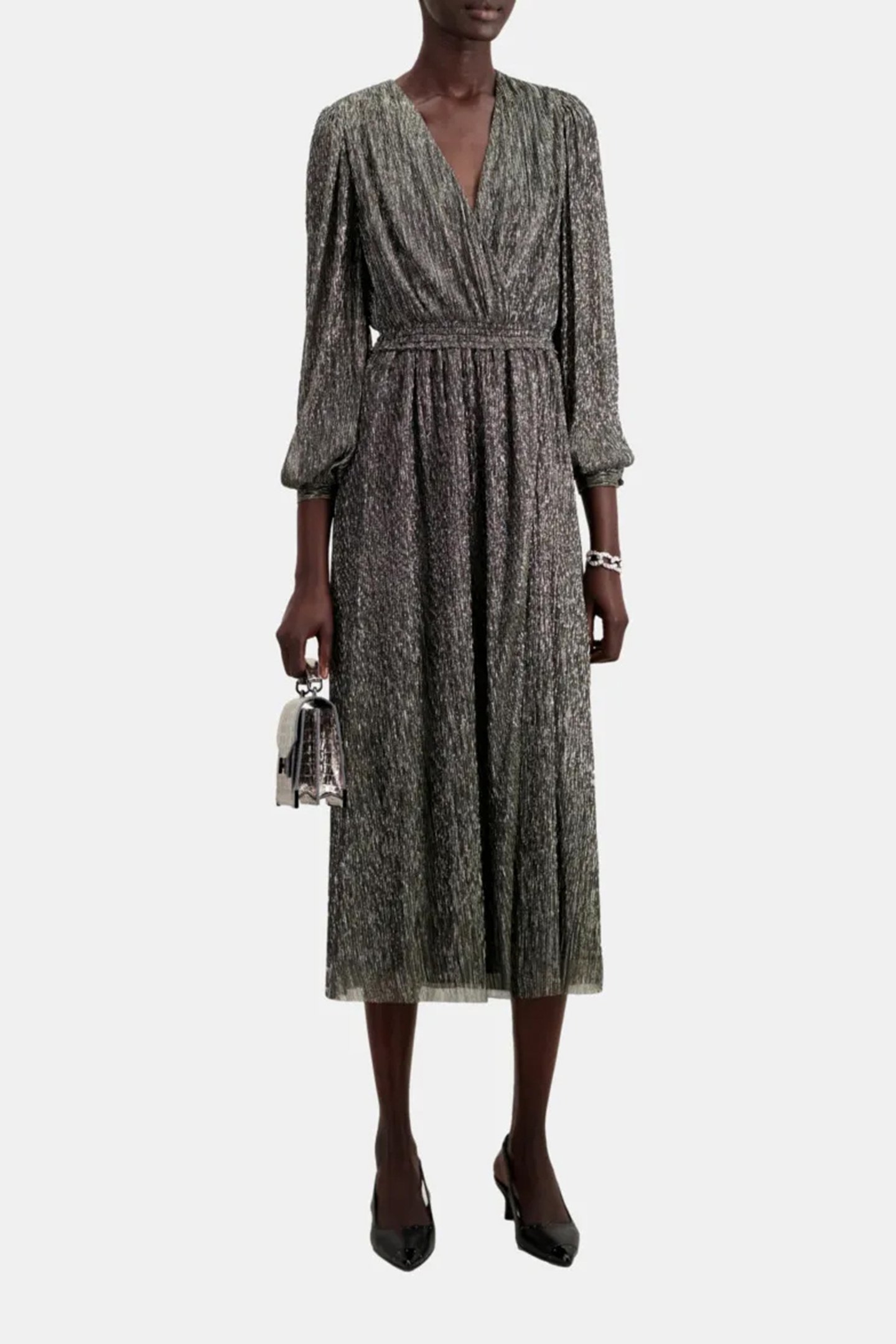 LONG WRAP DRESS WITH 3/4 SLEEVES SILVER 1