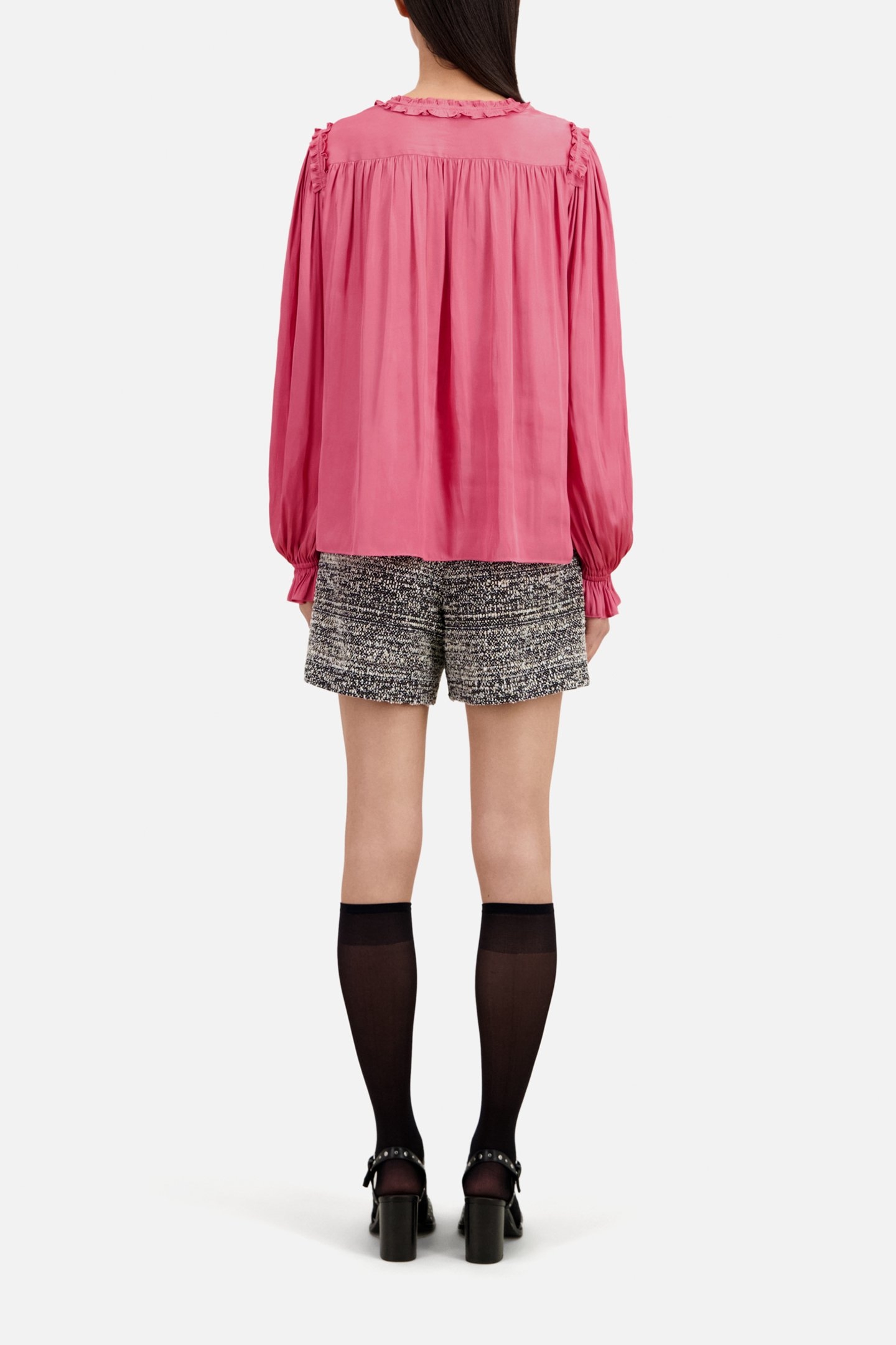 LONG SLEEVE V-NECK TOP WITH FRILLS PINK 3