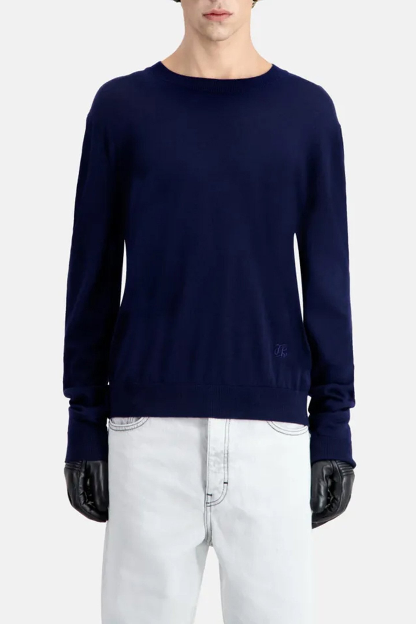 PULLOVER WITH LEATHER INLAYS NAVY 1