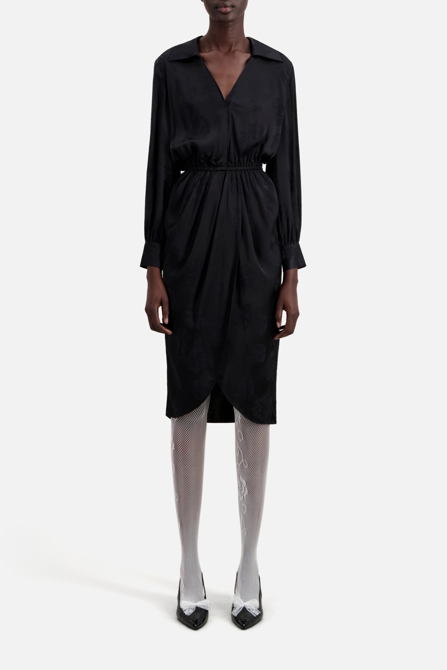 JACQUARD MIDI WRAP DRESS BLACK 2