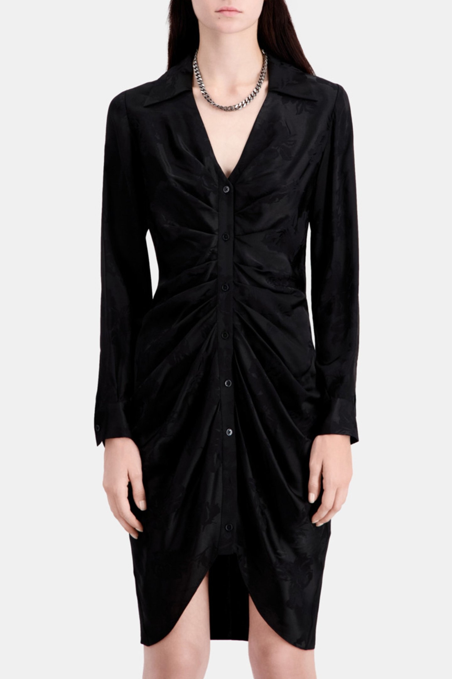 ROBE MIDI BOUTONNEE DRAPE BLACK 1
