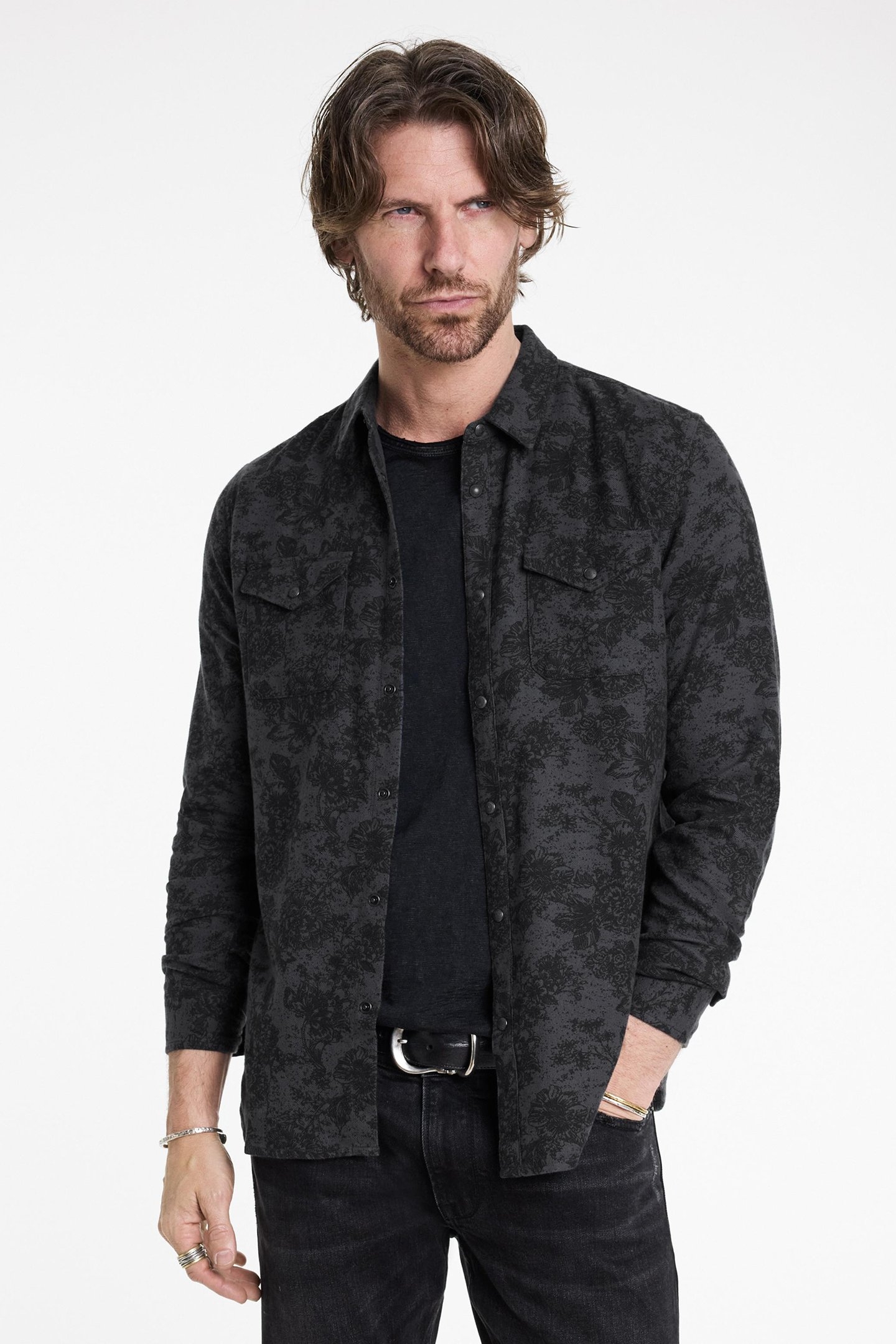 MARSHALL WESTERN SHIRT INFLORAL PRINT FL CONCRETE GRY 1