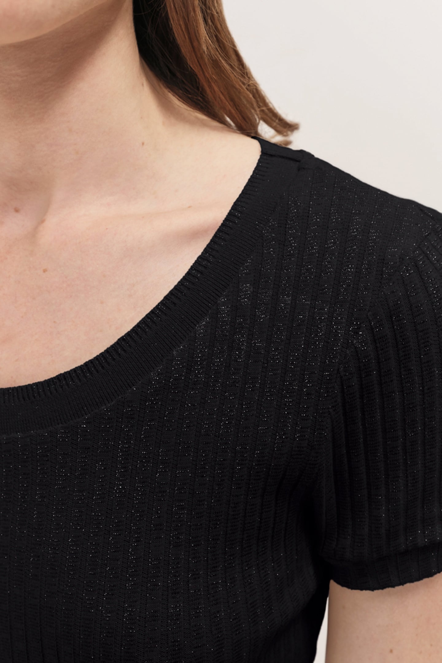 MILESI - BLACK RIBBED LUREX KNIT SHORT-SLEEVED T-SHIRT 4