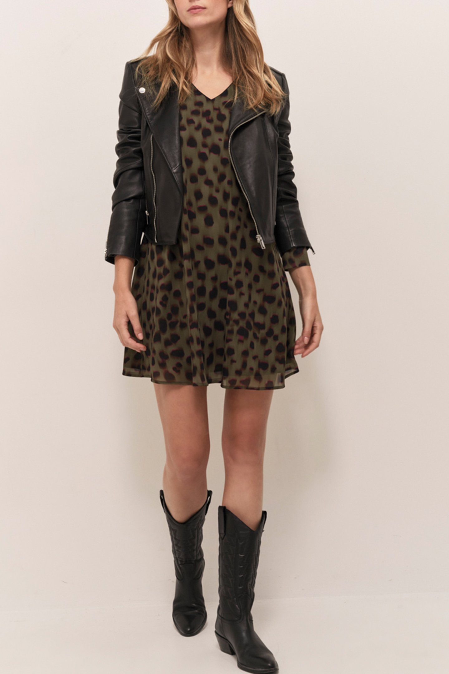 REACH - KHAKI DRESS WITH BLURRED SPLATTER PRINT 4