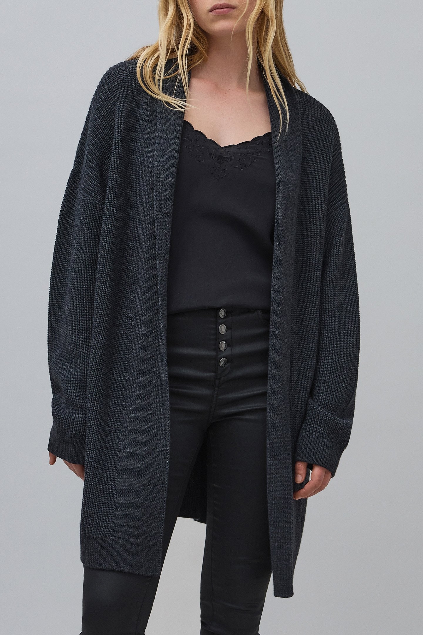 INTARSIA BACK KNIT ANTHRACITE CARDIGAN 1