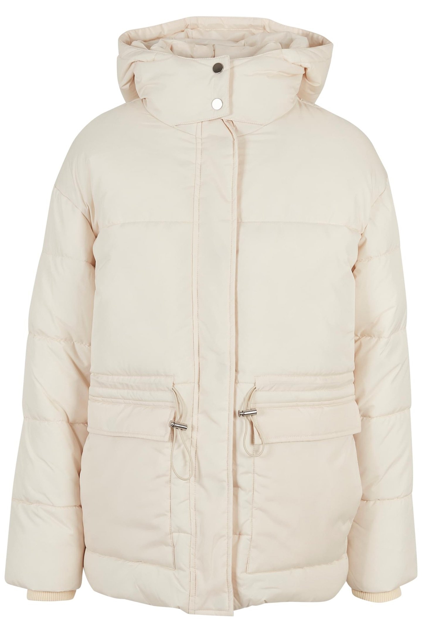 LADIES WAISTED PUFFER JACKET WHITE SAND 1