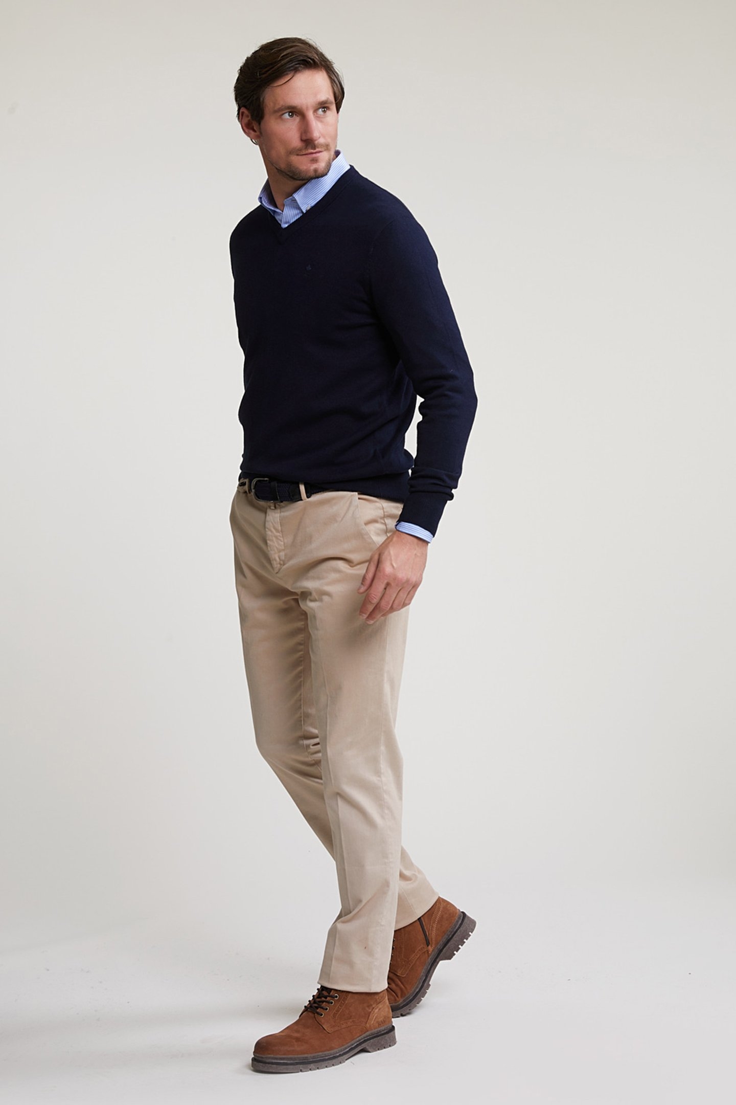 NORMAL FIT BASIC COTTON V-NECK SWEATER NAVY BLUE 3