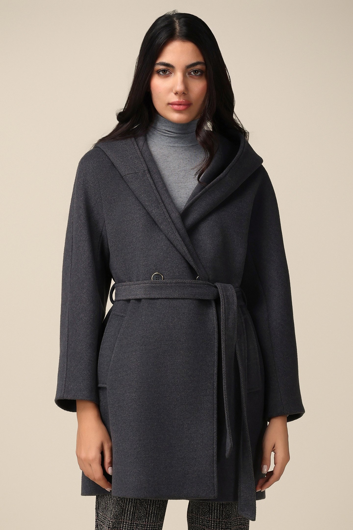 CAPE COAT WITH BELT GREY 1