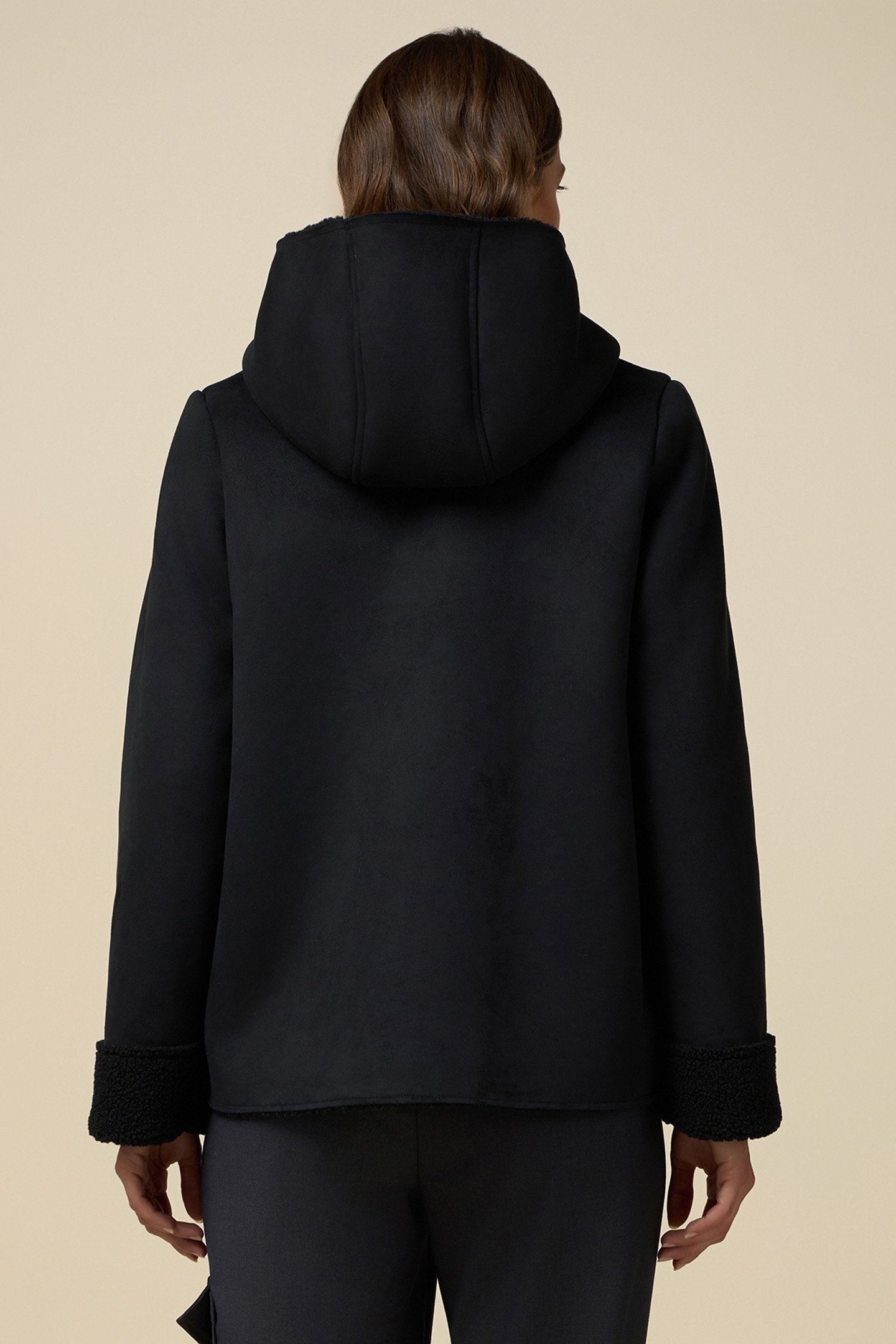 HOODED FAUX SHEEPSKIN JACKET BLACK 2