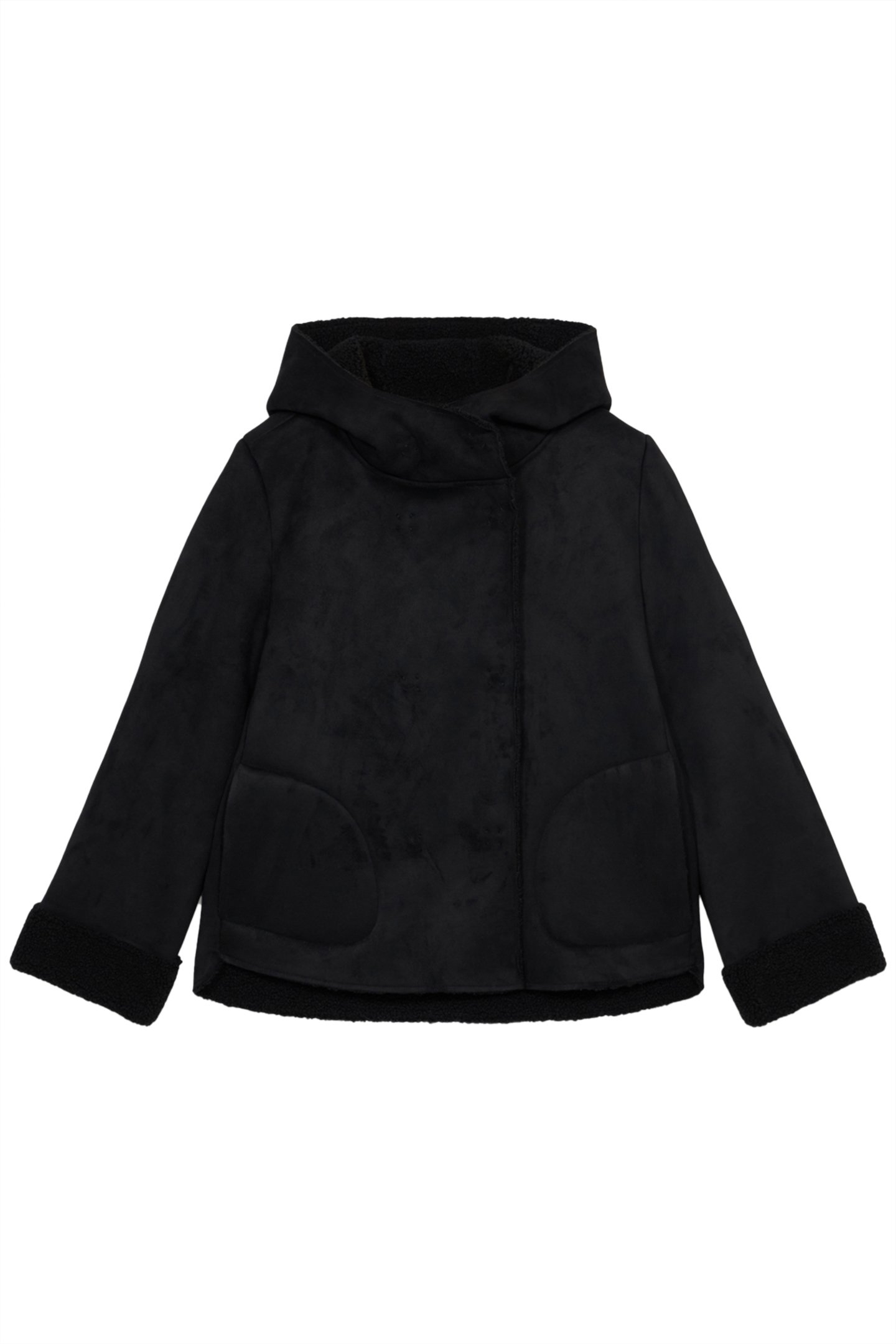 HOODED FAUX SHEEPSKIN JACKET BLACK 3
