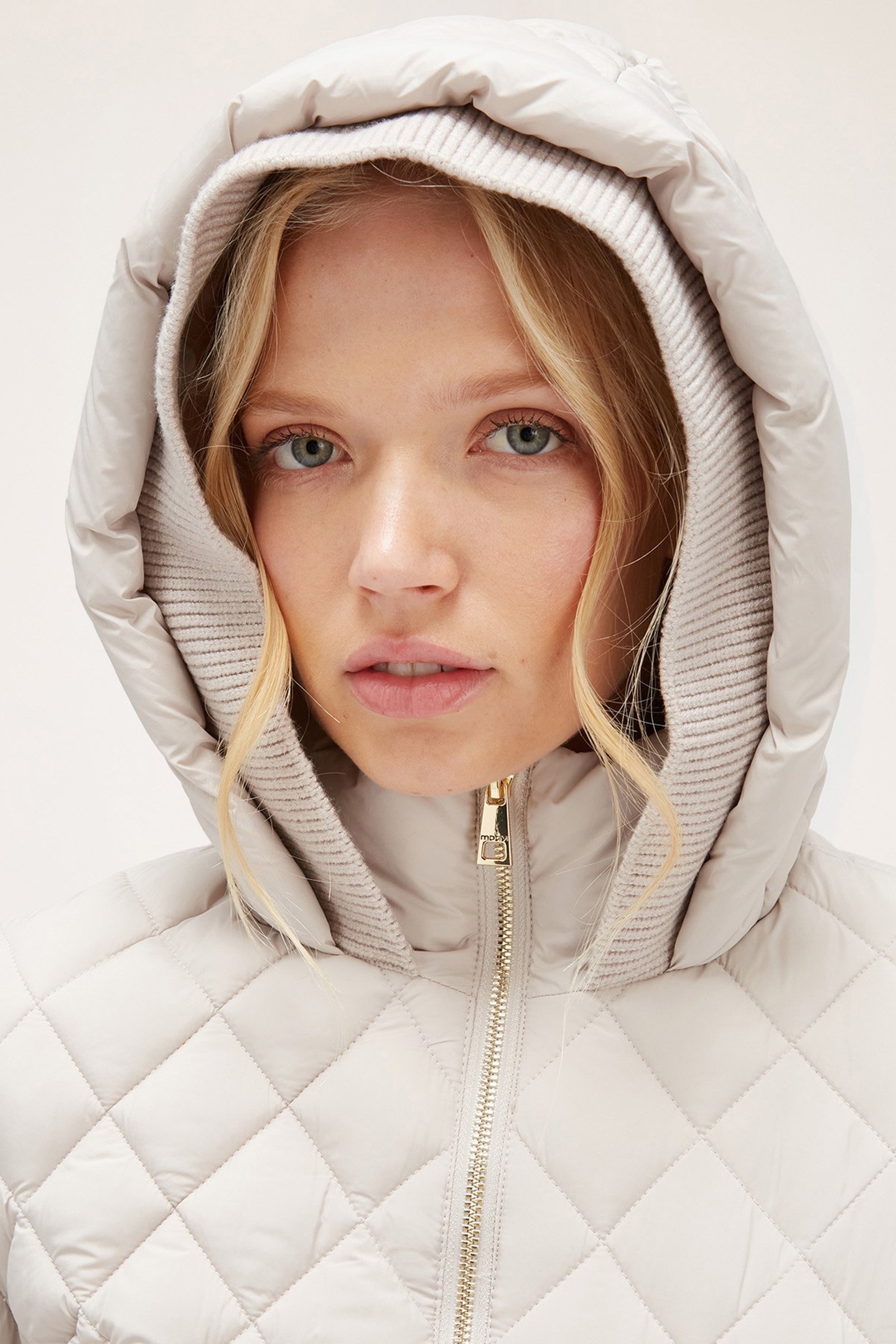 PADDED JACKET WITH HOOD AND KNIT BORDERS GREY 5